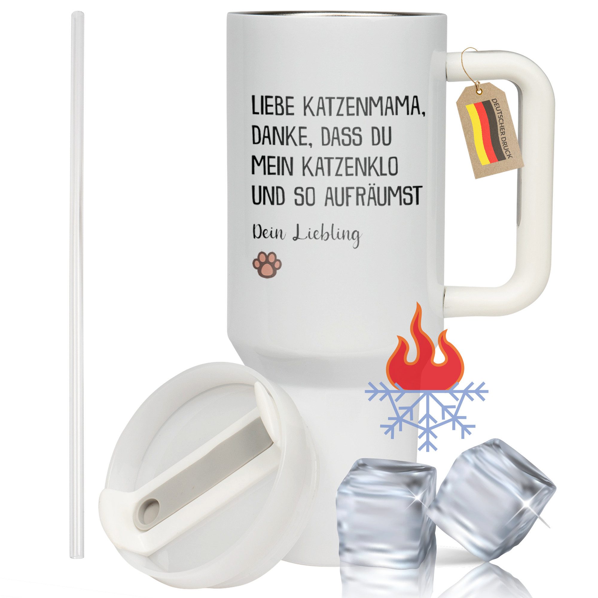 22Feels Thermobecher XXL Thermobecher Katzenmama Geschenk Geburtstag Muttertag Katzen, Edelstahl (Thermoisoliert), IN DEUTSCHLAND BEDRUCKT - Beidseitig Bedruckter To-Go Tumbler