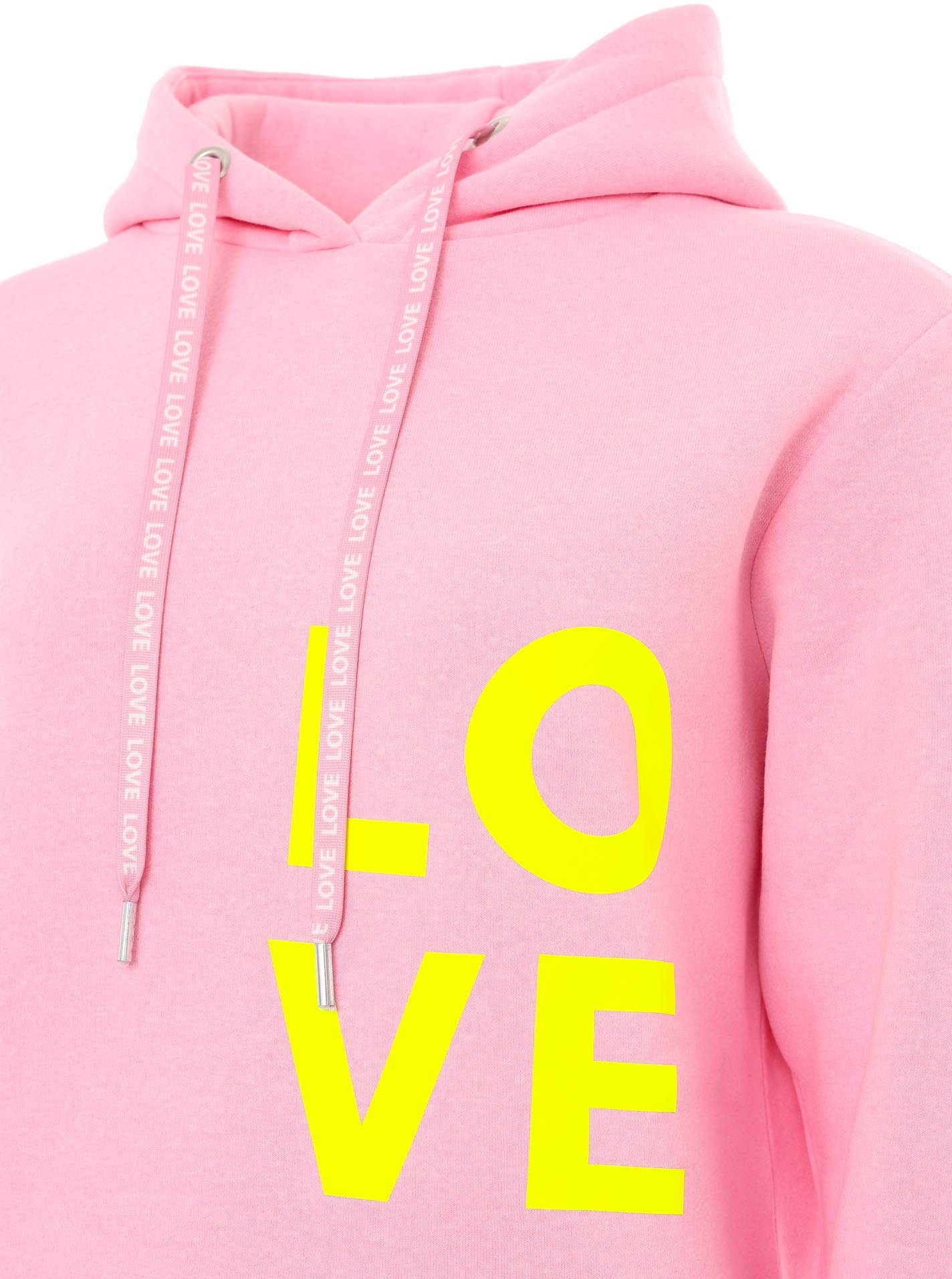Zwillingsherz Kapuzensweatshirt mit gesticktem Neon Herz am Ärmel und "Love" Schriftzug auf Kordel