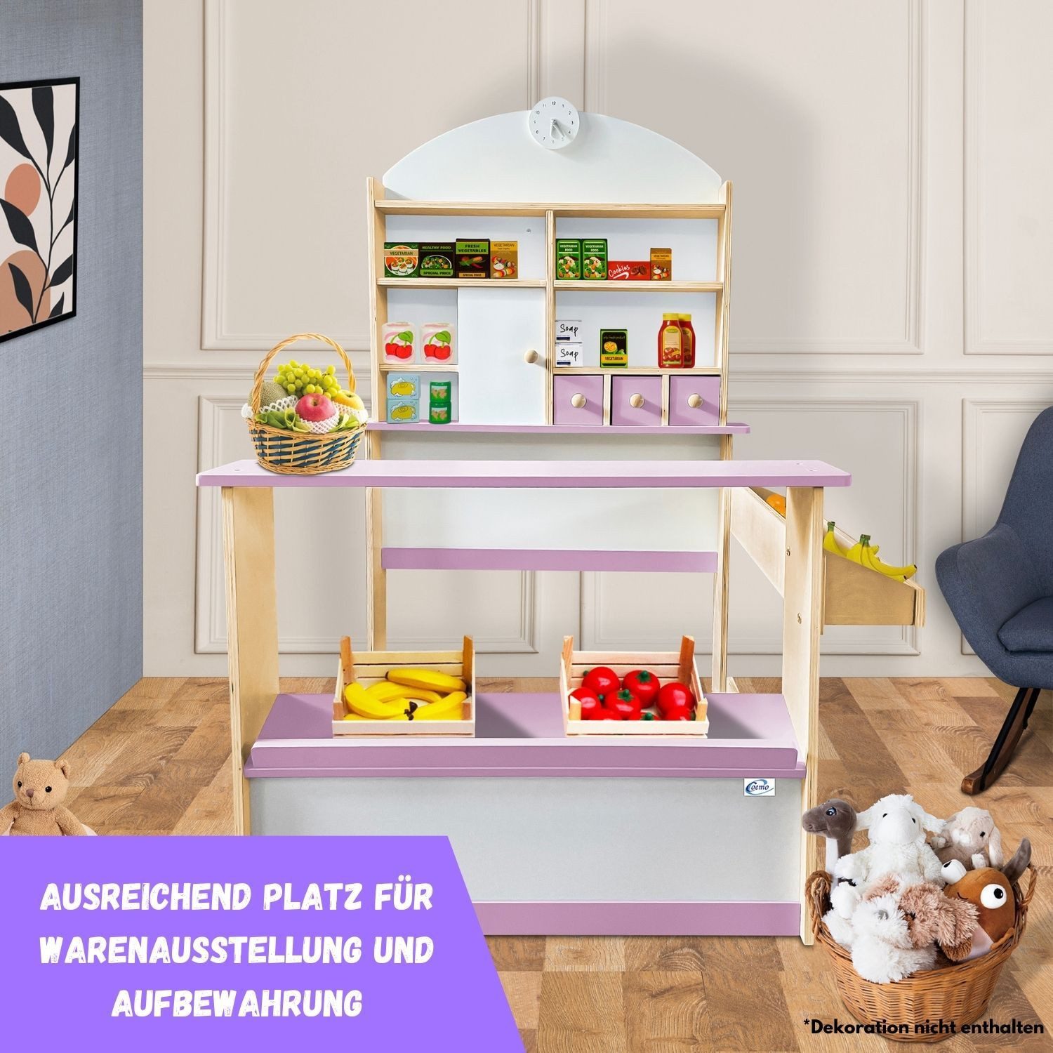 Coemo Kaufladen LILLY, Rosa Verkaufsstand "Tante-Emma-Laden" großer Kaufmannsladen Theke Holz
