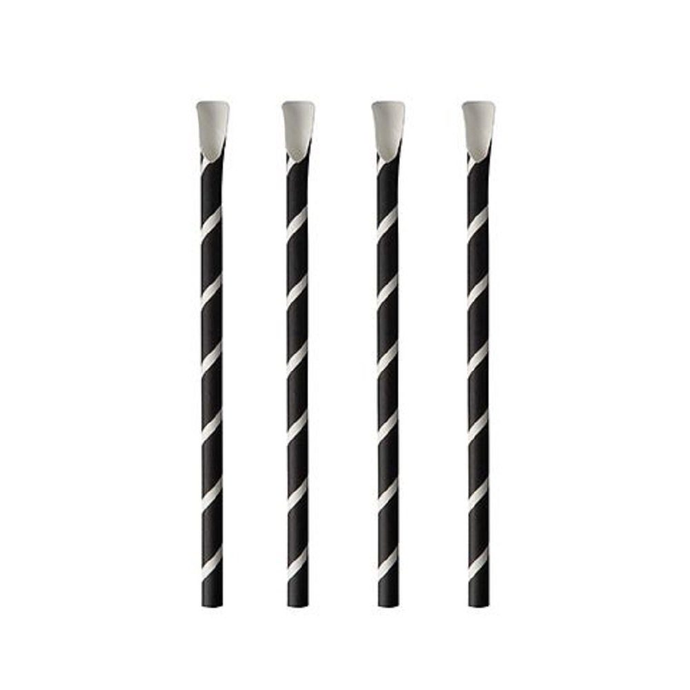 PAPSTAR Einwegbecher 100 Strohhalme mit Löffel STRIPES Ø8mm "pure" 20cm schwarz/weiß, Papier