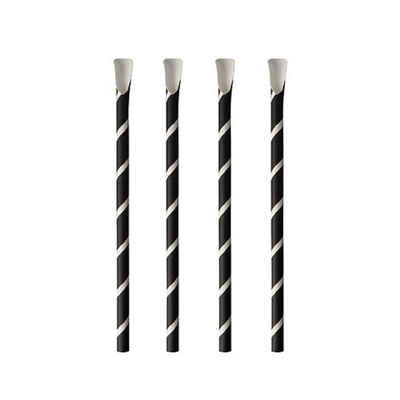 PAPSTAR Einwegbecher 100 Strohhalme mit Löffel STRIPES Ø8mm "pure" 20cm schwarz/weiß, Papier
