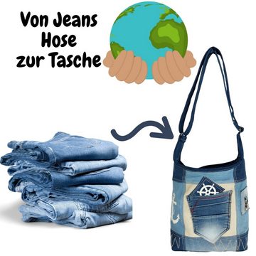 Sunsa Umhängetasche Maritim Hobo Tasche. Umhängetasche aus recycelte Jeans und Canvas. tasche art 52459
