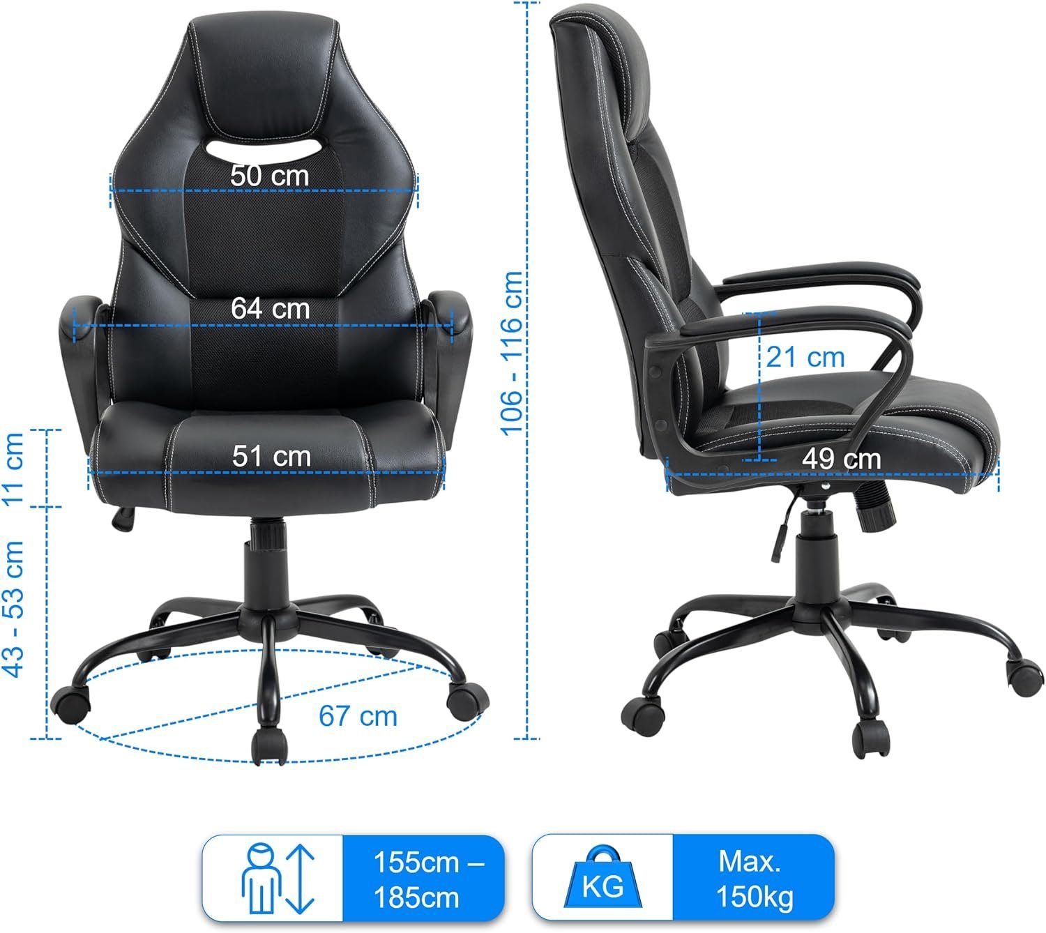 Bürostuhl mit Schreibtischstuhl Ergonomischer (Ergonomischer Mit Höhe Komfortablen Sitz), Verstellbarer TITANO Verstellbarer Burostuhl,Schreibtischstuhl