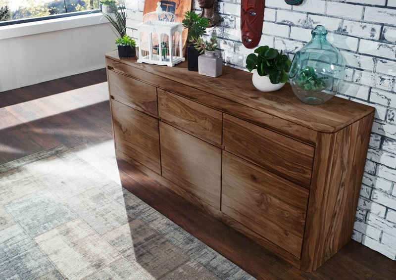 Massivmoebel24 Sideboard Sideboard Sheesham 185x40x80 smoked cherry gebeizt TORONTO #101