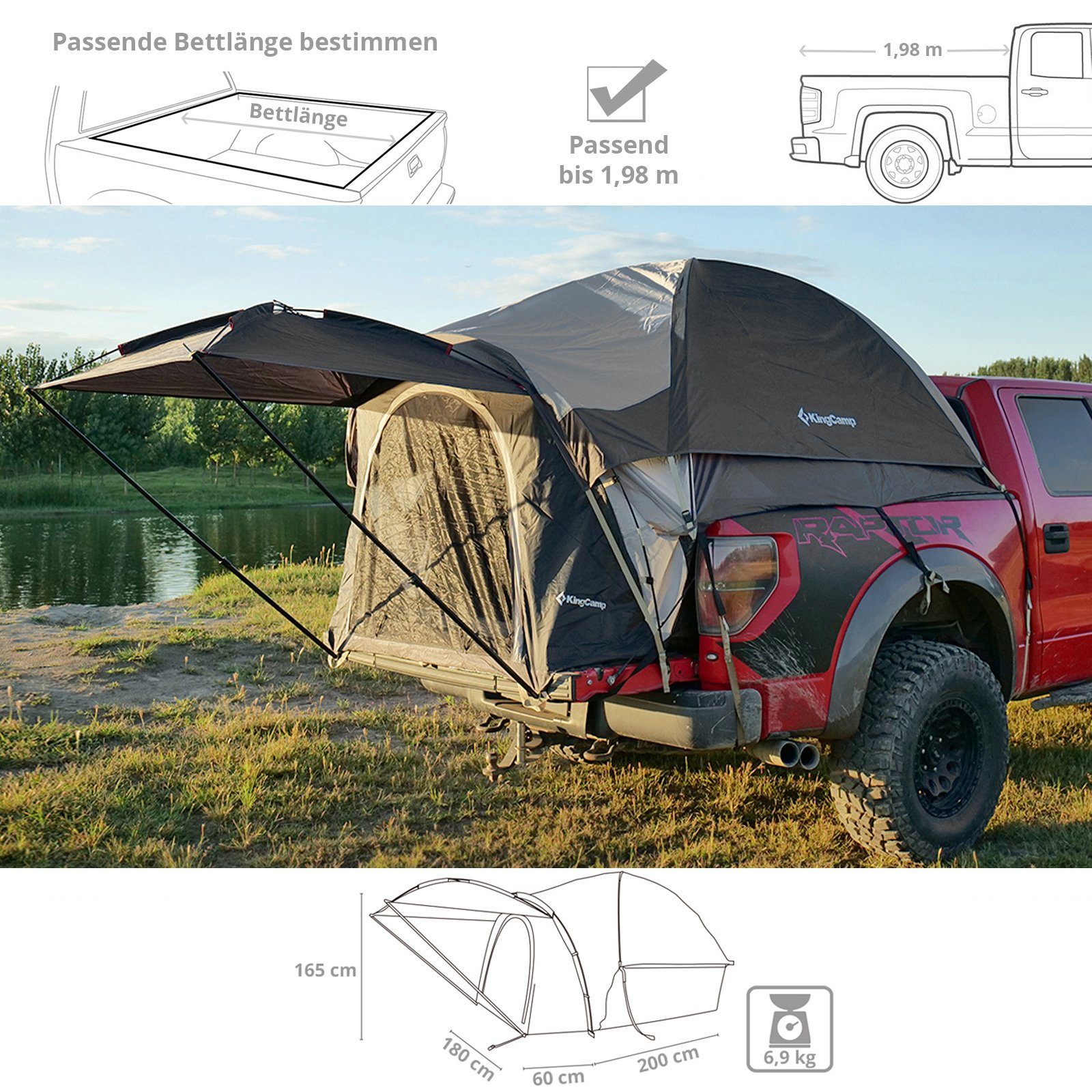 2 Zelt, LKW Truck Kuppelzelt Bett Camping Innenzelt KingCamp Zelt Ladefläche Personen Pickup