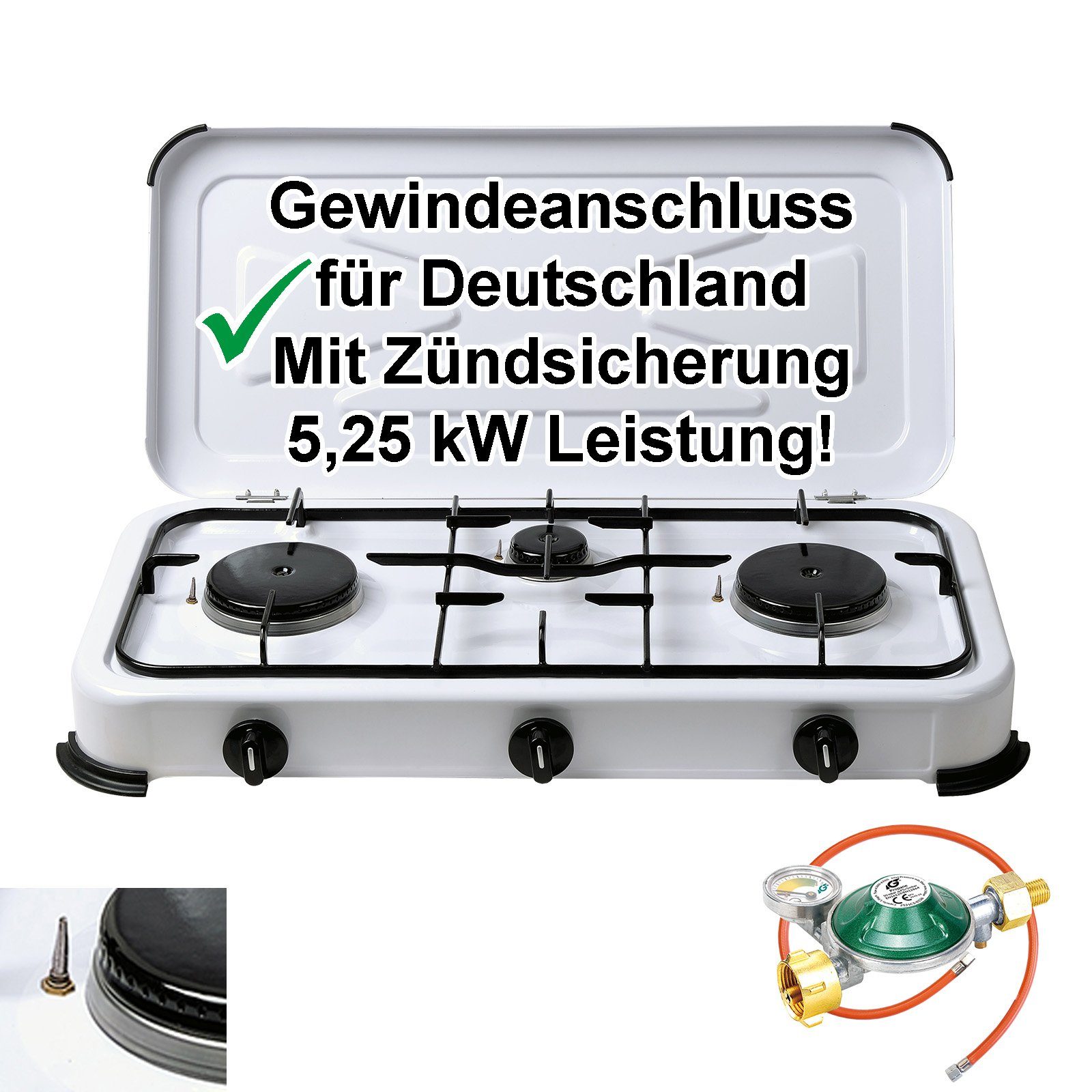 Wokbrenner Set/Gaskocher 9,2 KW mit Gasschlauch + Druckminderer +