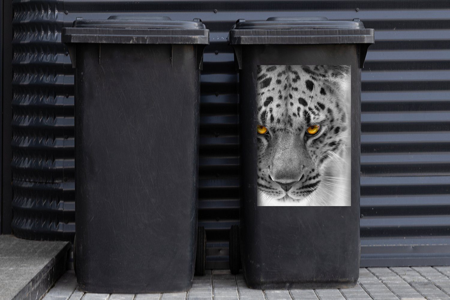 MuchoWow Wandsticker Schwarz Container, - Weiß Mülleimer-aufkleber, Leopard St), - Gelb Sticker, Mülltonne, - Abfalbehälter (1