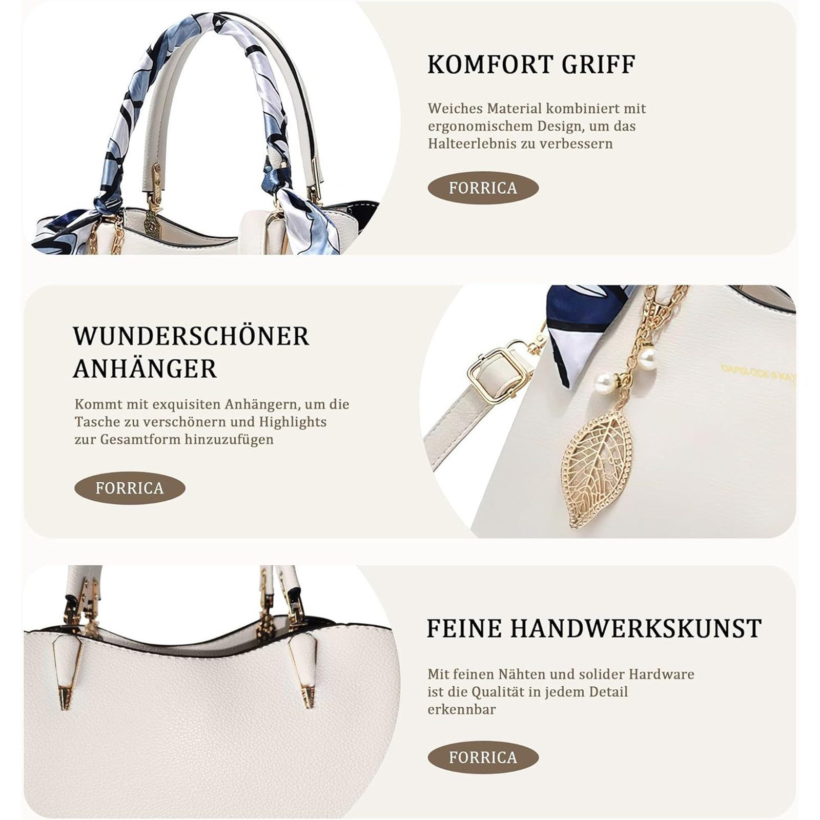 OKWISH Henkeltasche Damen-Handtasche Umhängetasche Tragetasche Aktentasche Tasche Damen (abnehmbarer Schulterriemen vielseitig tragbar Alltags Business-Tasche, 1-tlg., Drei Hauptfächer Reißverschluss- und Handyfach), für Alltag Reisen Partys Büro oder besondere Anlässe kombinierbar