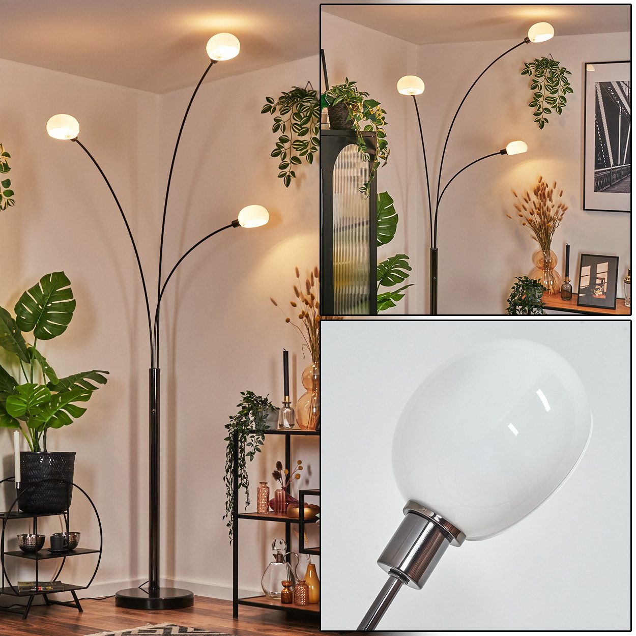 Stehlampe Stehlampe aus Metall in Schwarz/Chrom/Weiß im Retro/Vintage-Design