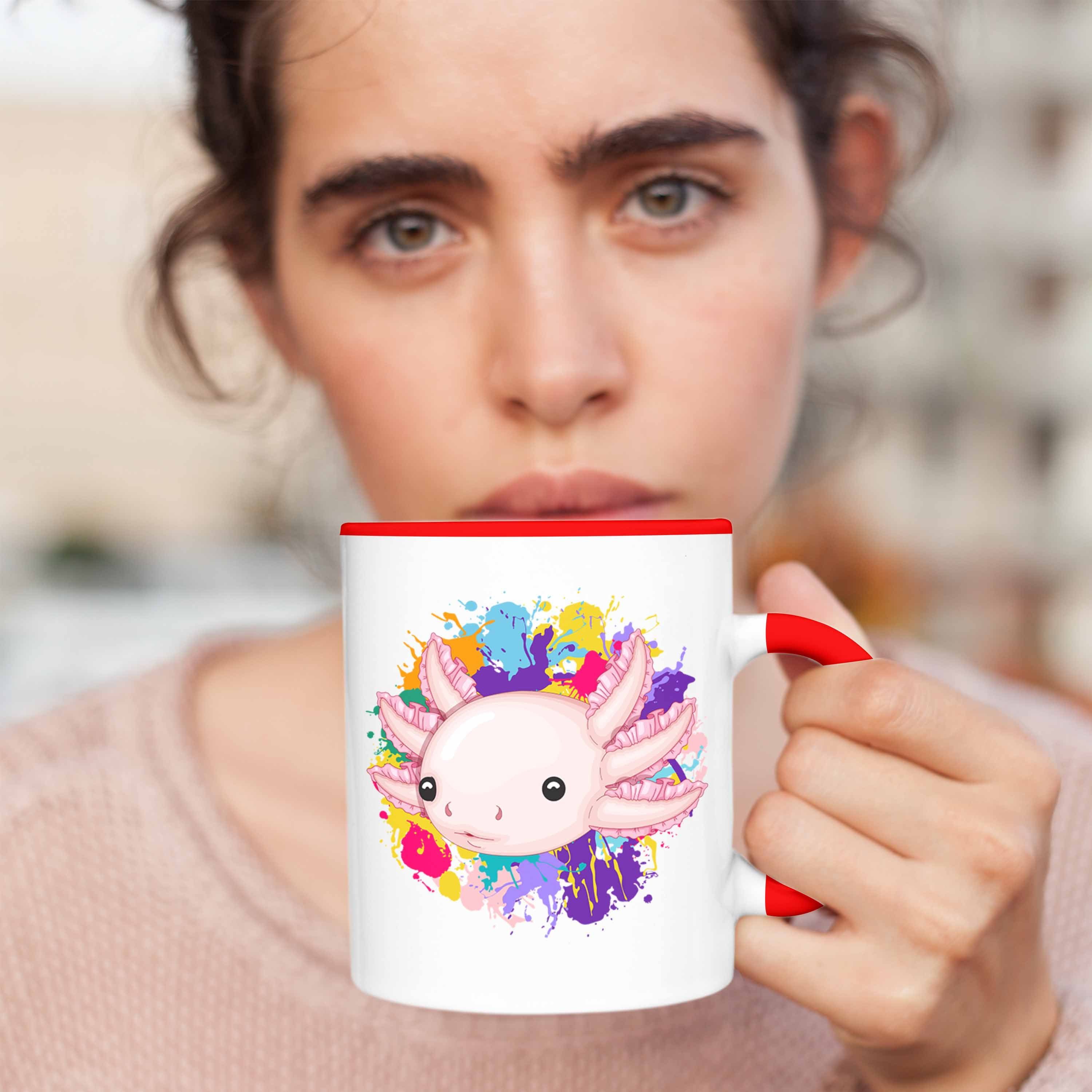 Geschenkidee Rot Axolotl Tasse für Geschenk Schwanzlurch Schwanz-Lur Trendation Tasse Gamer