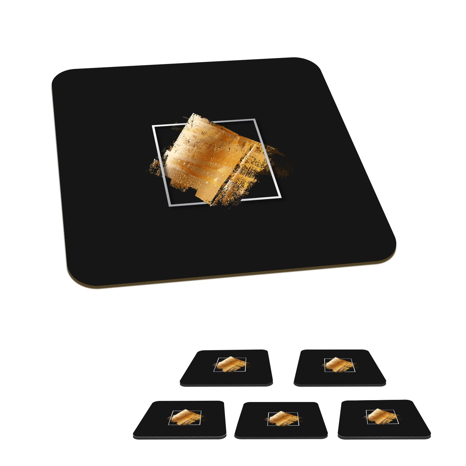 MuchoWow Glasuntersetzer Goldene Farbstreifen auf schwarzem Hintergrund, Zubehör für Gläser, 6-tlg., Glasuntersetzer, Tischuntersetzer, Korkuntersetzer, Untersetzer, Tasse
