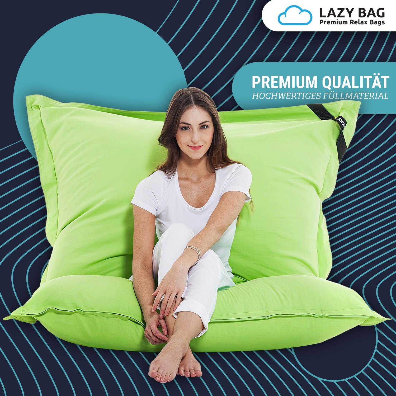LazyBag Sitzsack LazyBag XXL Sitzsack – Baumwolle, Ergonomisch, Weich & Bequem (Sitzkissen Bean-Bag, Baumwolle Bezug), 180 x 140 cm