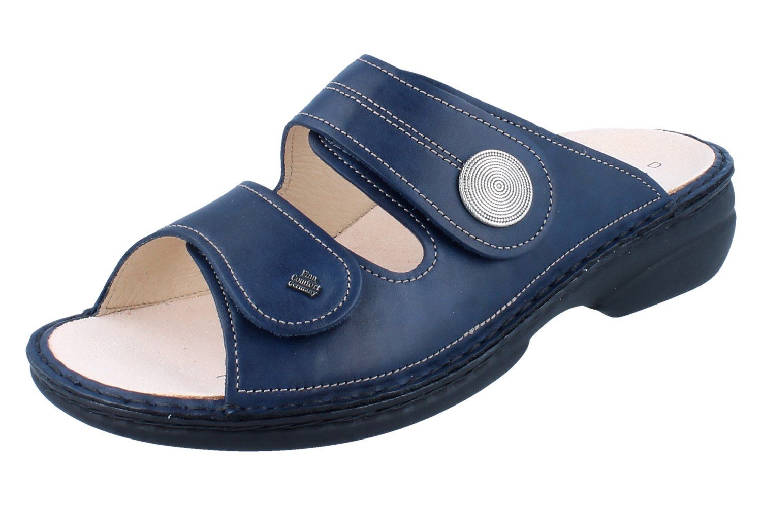 FINN COMFORT Sansibar Damen Pantolette blau Glattleder - Größe: 43 Pantolette