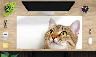 cover-your-desk.de Schreibtischunterlage Schreibtischunterlage XXL mit integriertem Mousepad - Katzenblick - 100 x 50 cm – aus hochwertigem Vinyl, (1 tlg)