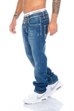 Cipo & Baxx Regular-fit-Jeans Herren Jeans mit modischen Nähten Stylische Kontrastnähte und kleine Abriebstellen in der Waschung