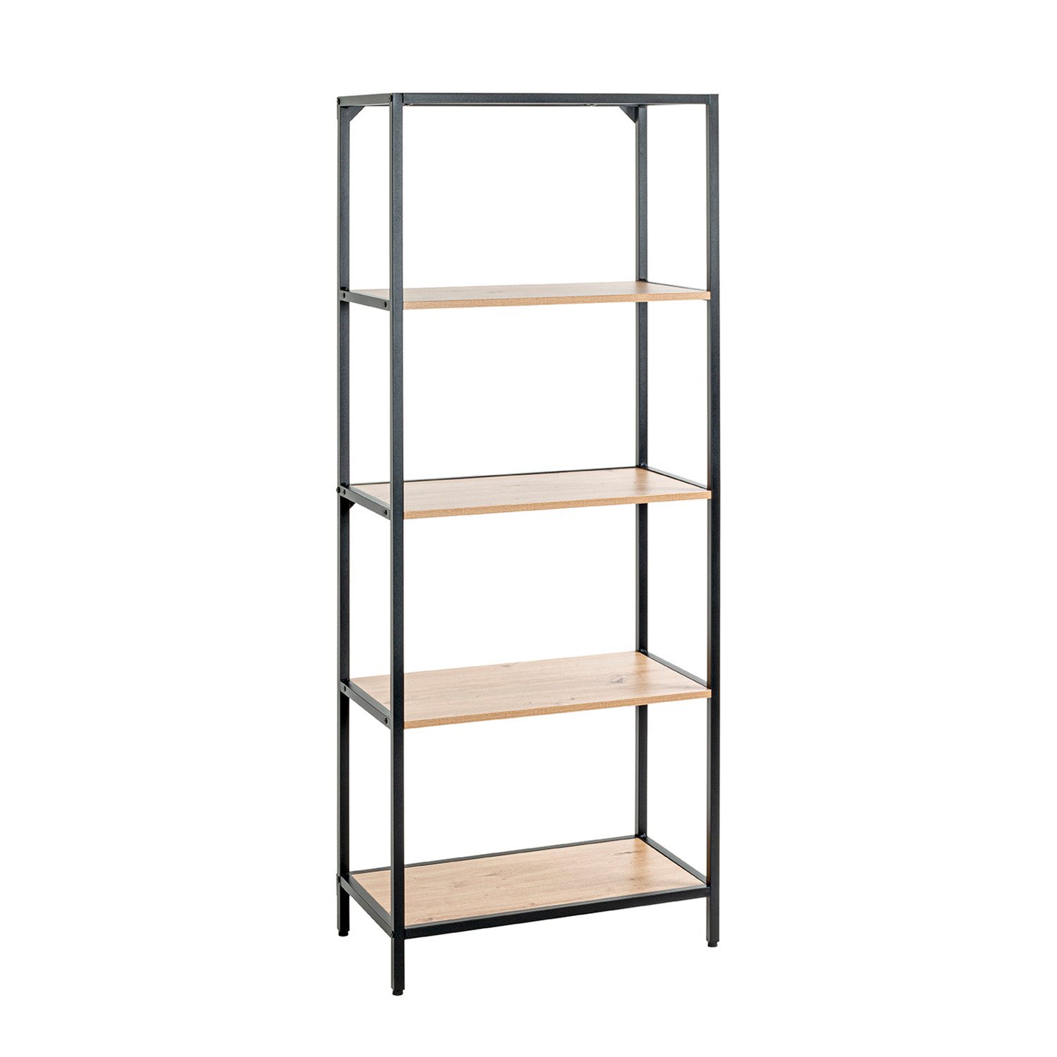 HAKU Regal PAMPLONA 5 Regal - eiche-schwarz - MDF, Metall - H. 167cm x B. 64cm, 1xRegal, Bücherregal - Lagerregal - Ablagen - Küchenregal