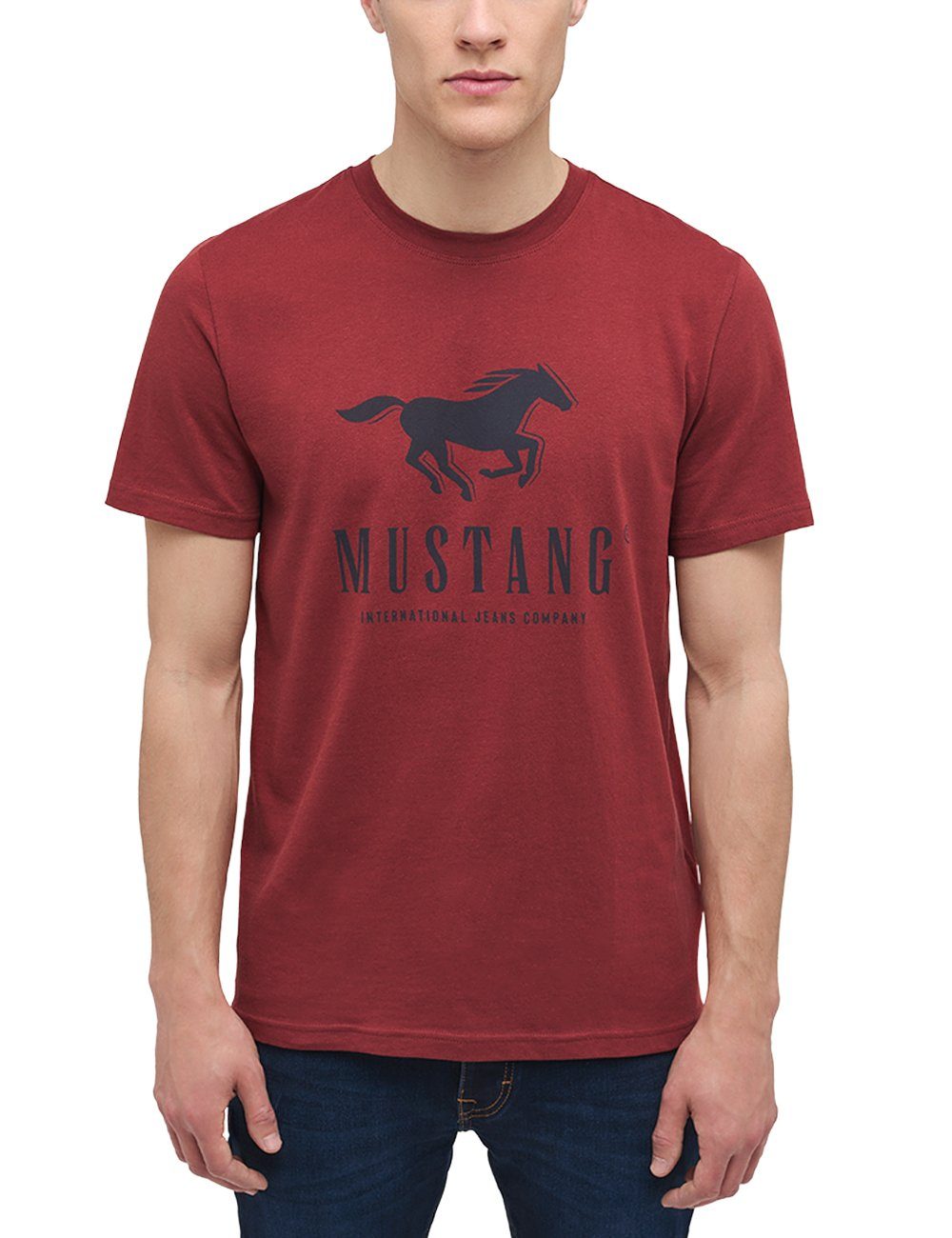 MUSTANG Mustang dunkelrot Kurzarmshirt Print-Shirt