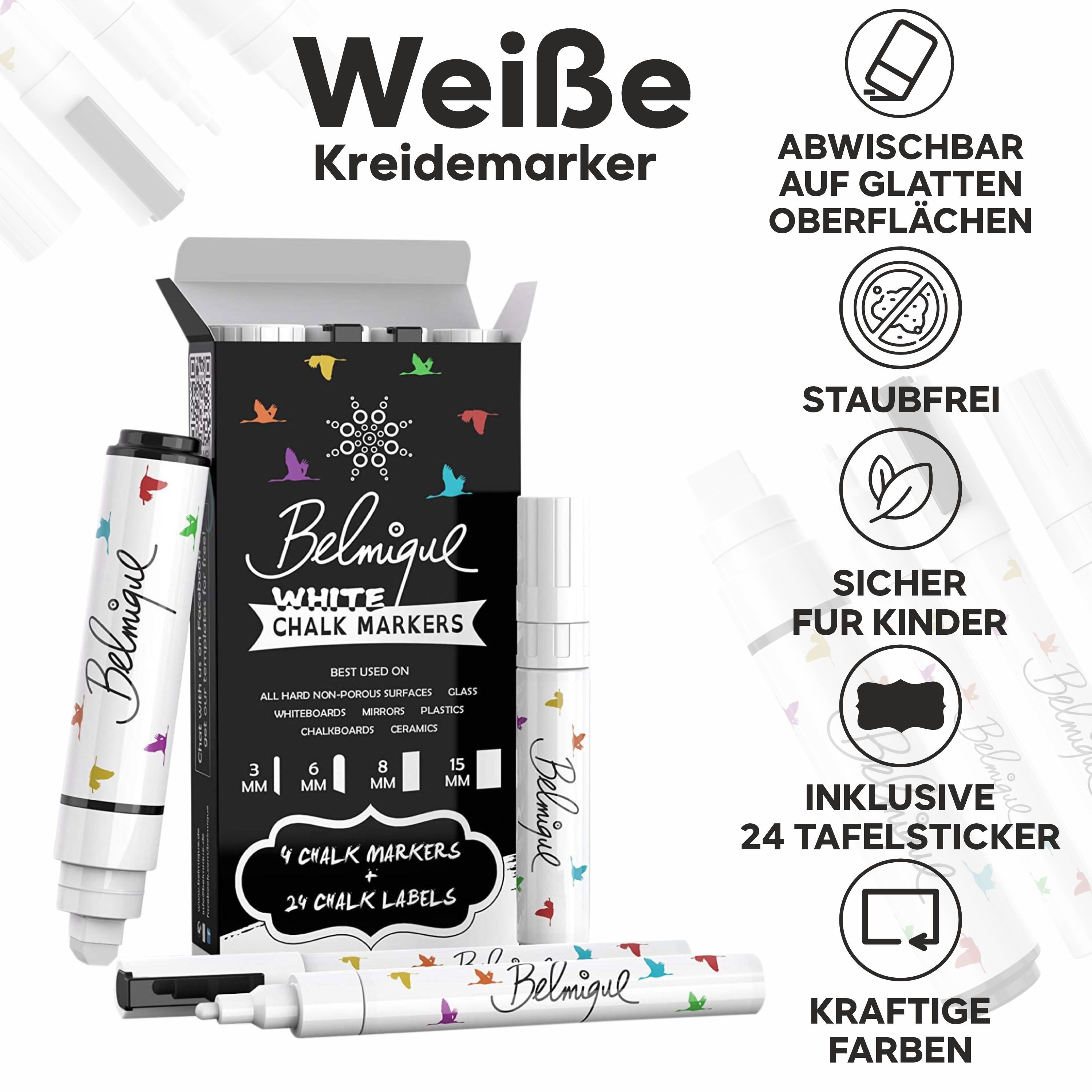 Belmique Malkreide Kreidemarker, (4-tlg), Ideal für glatte Tafel, Fenster, Blackboard, Tafelfolie
