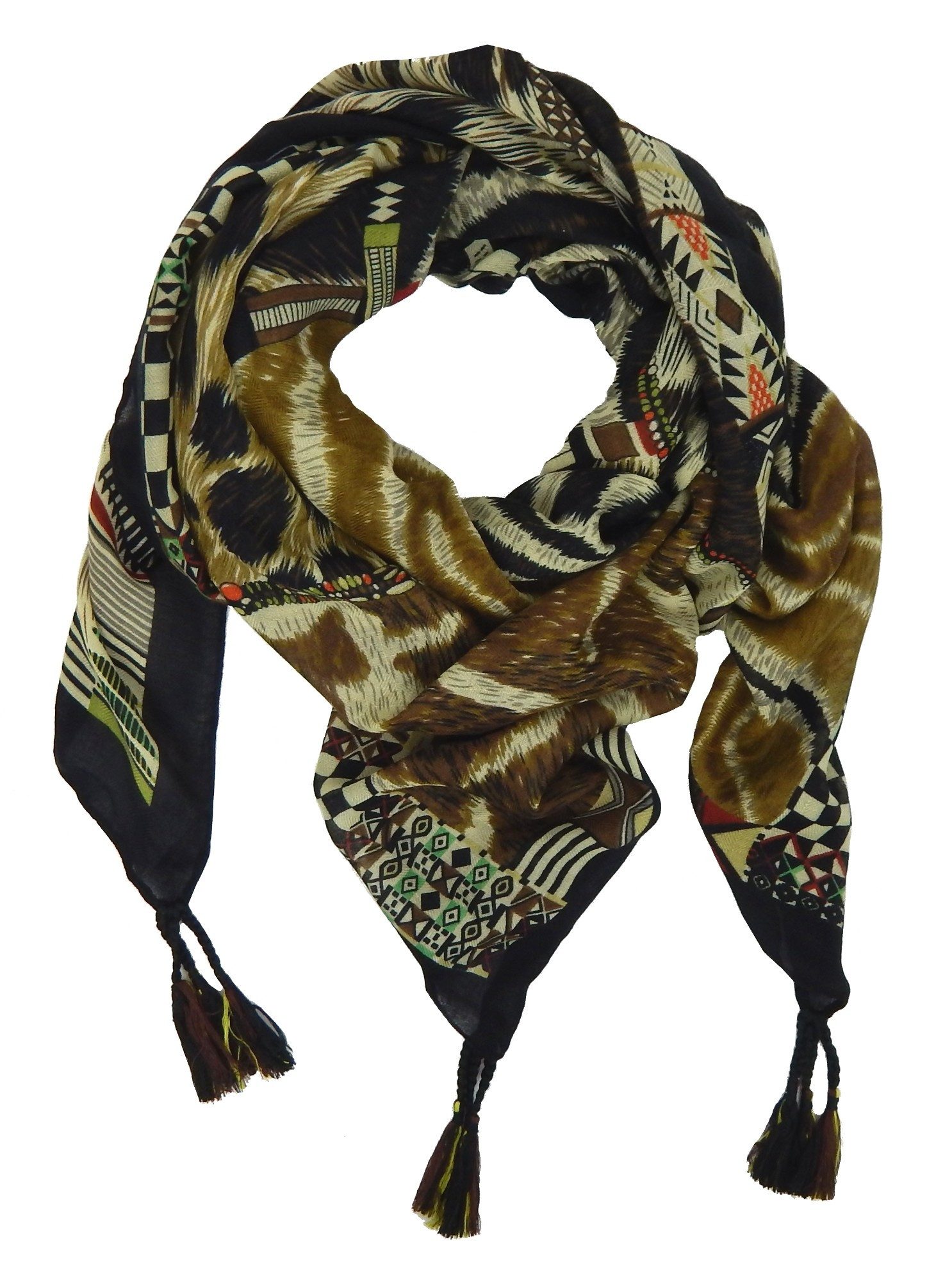 Ella Jonte Dreieckstuch, braun schwarz großes Tuch Animal Print Baumwolle V günstig online kaufen