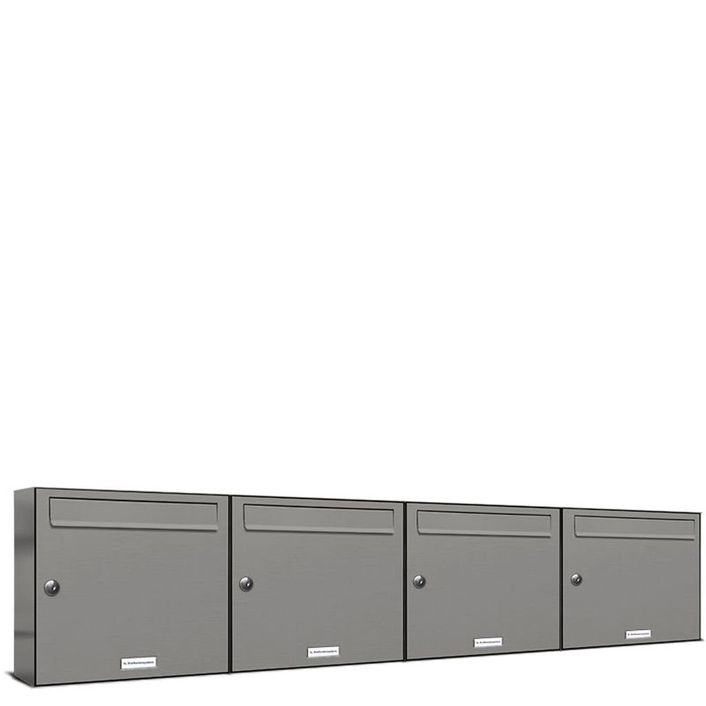 AL Briefkastensysteme Wandbriefkasten 4er Premium Briefkasten Aluminiumgrau RAL 9007 für Außen Wand 4x1