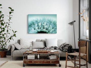 Sinus Art Leinwandbild 120x80cm Wandbild auf Leinwand Makrofotografie Pusteblume Tropfen Rege, (1 St)