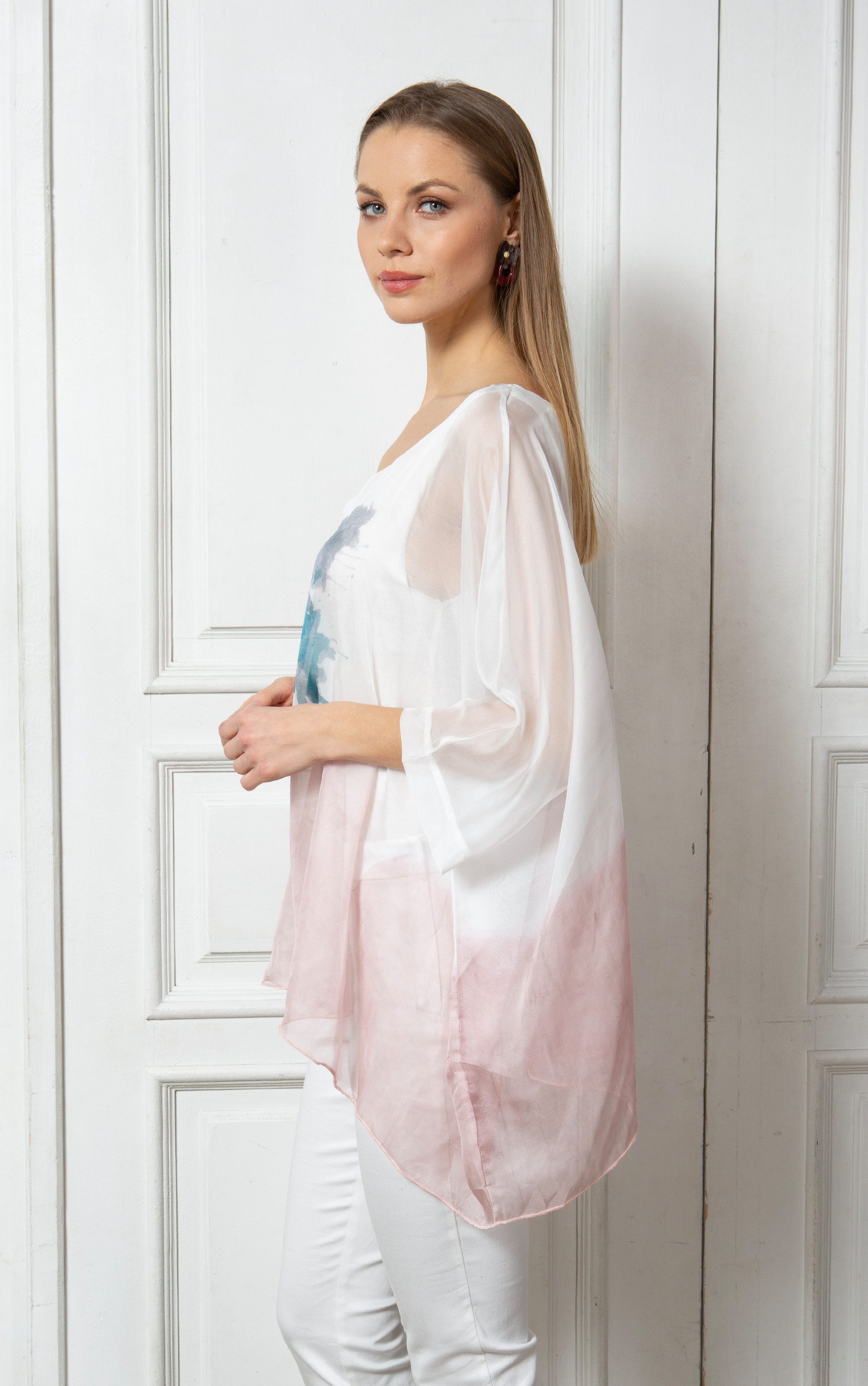 Passioni Chiffontunika Weiße Tunika mit wunderschönem Schmetterlingsdruck