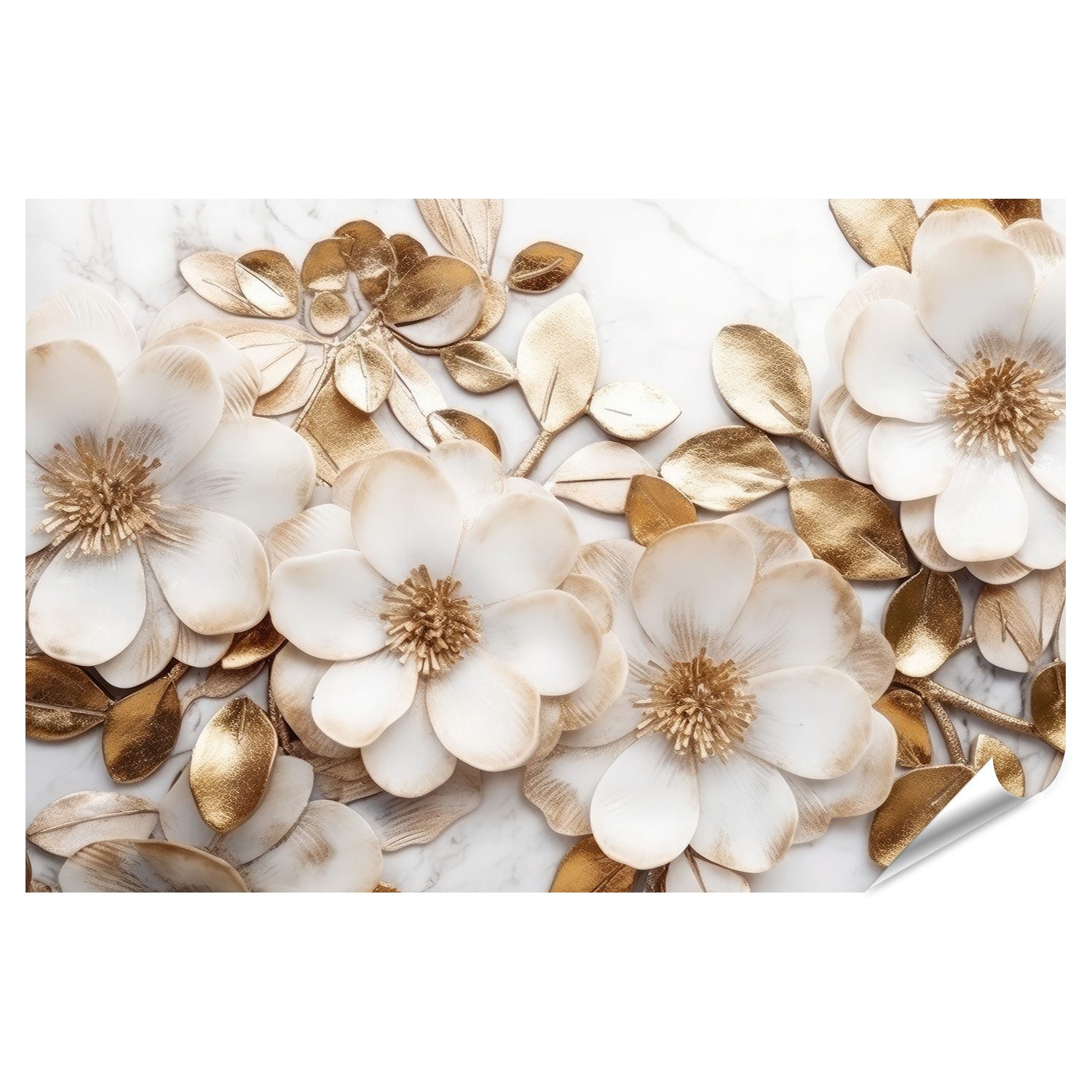 Poster Marmor Textur Weiß Gold Farben Goldene Blumen Luxuriöses Des Bilder