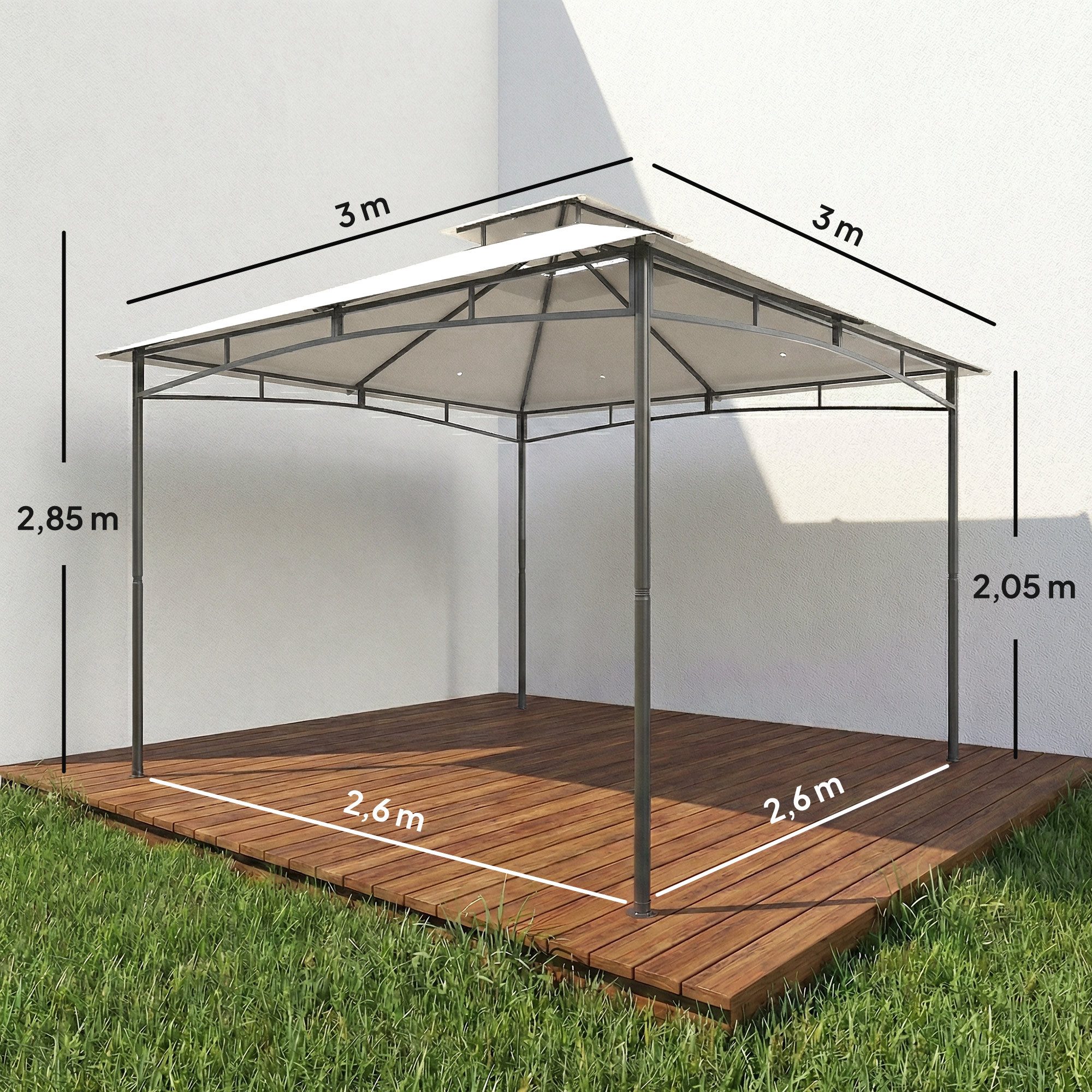 Outsunny Pavillon mit zurückziehbar Obenrahmen, Doppeldach, mit 0 Seitenteilen, (Gartenpavillon, Gartenzelt), BxT: 300x300 cm