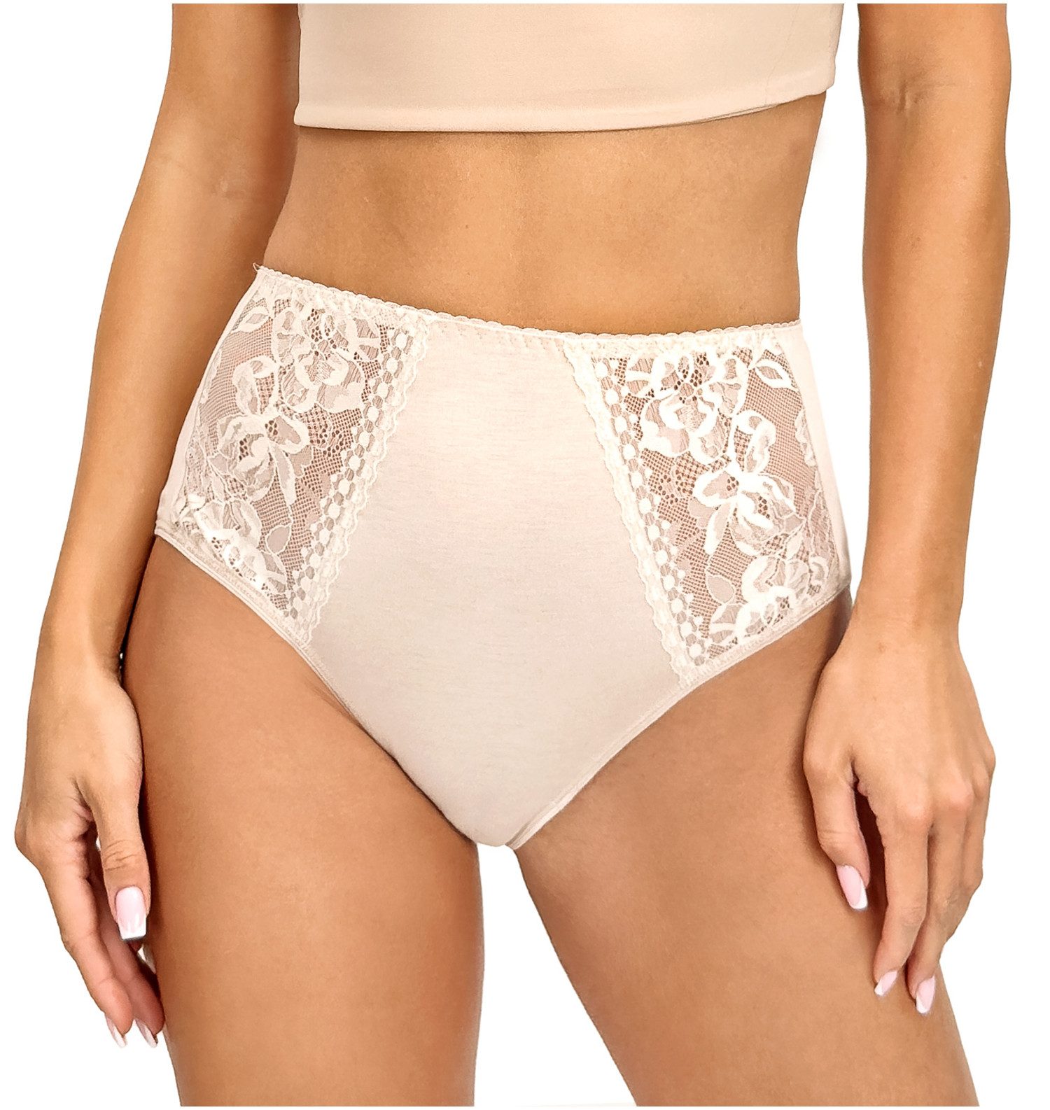 Donna Taillenslip 239 (2-St) Damen 2er Pack Taillen Slips Unterhosen florale Spitze Viskose