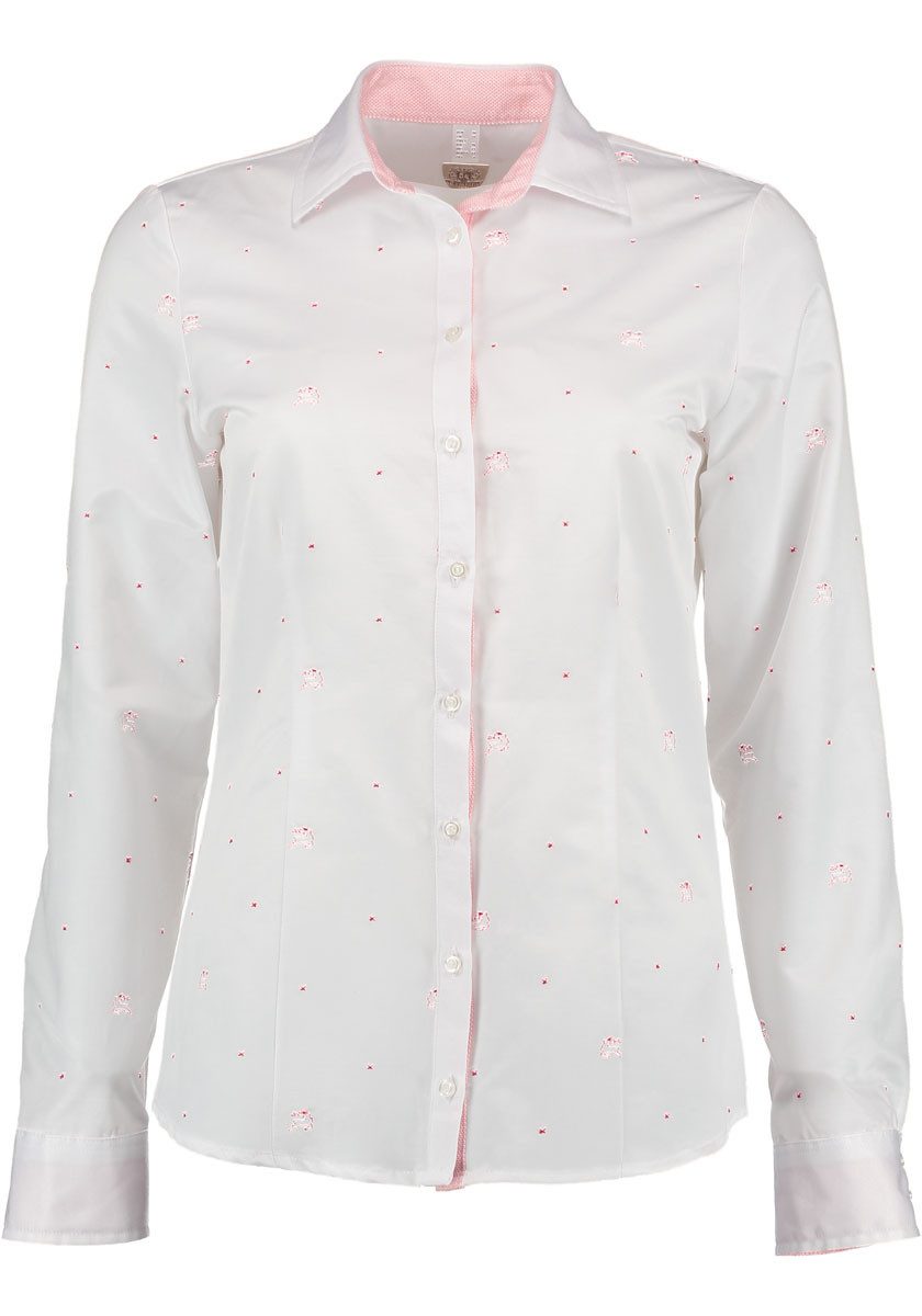 OS Trachten Trachtenbluse Ajone Langarmbluse mit Allover-Stickerei