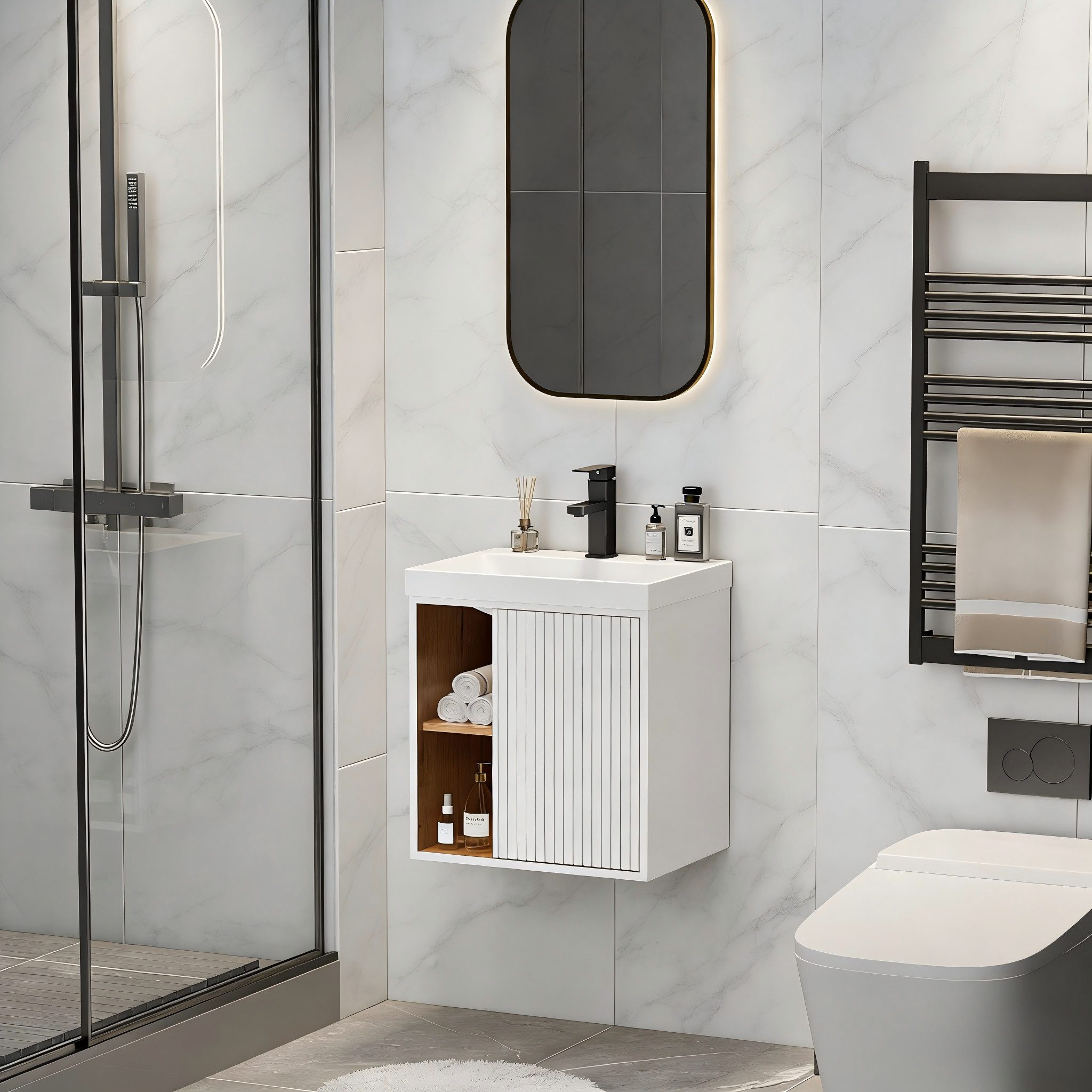 UEV Waschtisch klein Waschbecken mit Unterschrank set Badmöbel Gäste-WC hängend 50cm (Waschplatz ausreichend Stauraum,Badmöbel Set für Badezimmer, Unterschrank  – Bild 2 von 5