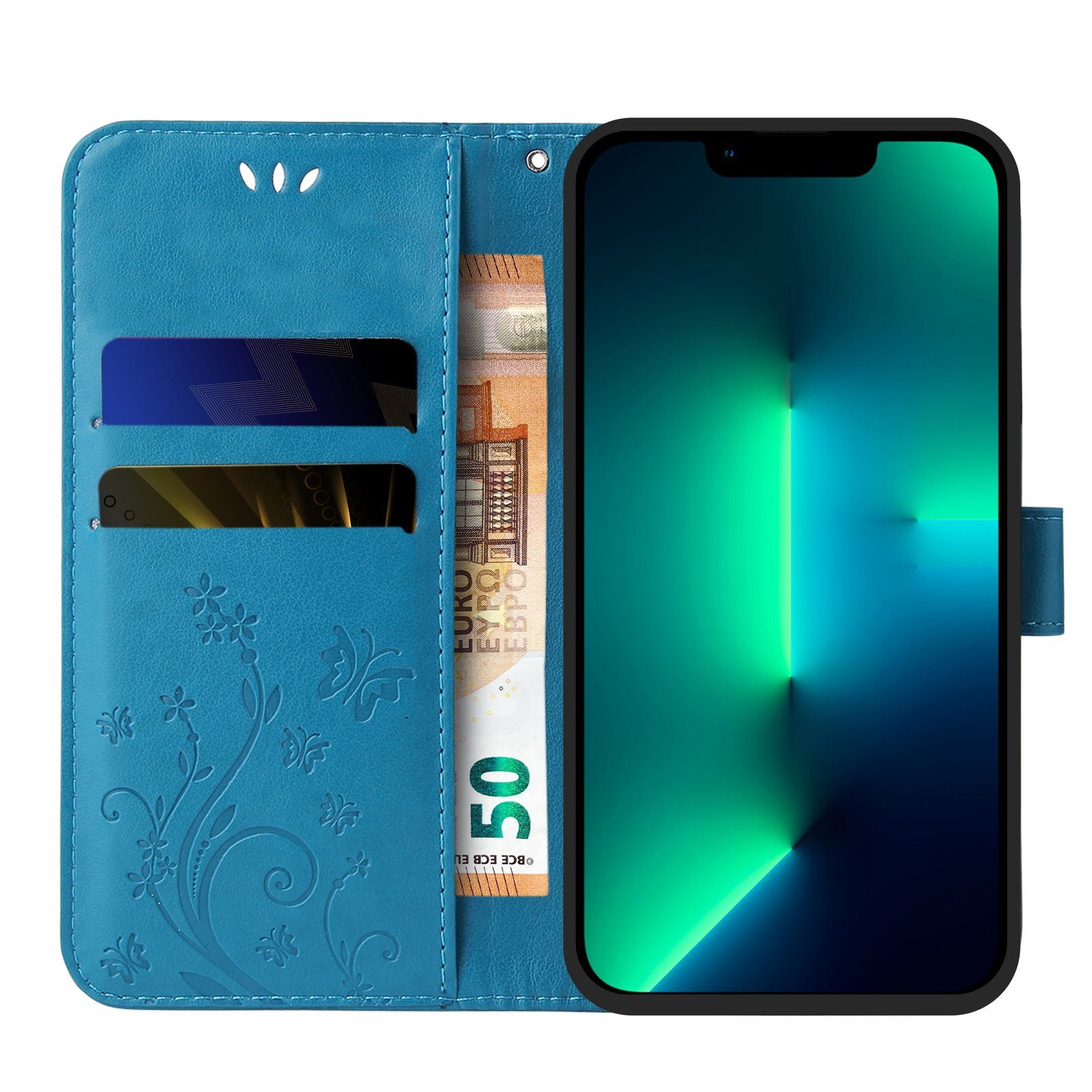Tec-Expert Handyhülle Cover Tasche Hülle für Apple iPhone 13 Pro Max 6,7 Zoll, Klapphülle Case mit Kartenfach Fliphülle aufstellbar, Motiv Blumen