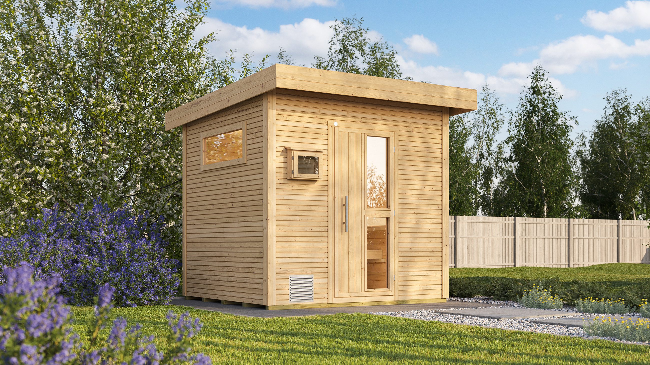 weka Saunahaus Design-Saunahaus KUOPIO 1, BxTxH: 263 x 303 x 253 cm, 45 mm, Blockbohlen, modernes wekaLine-Profil