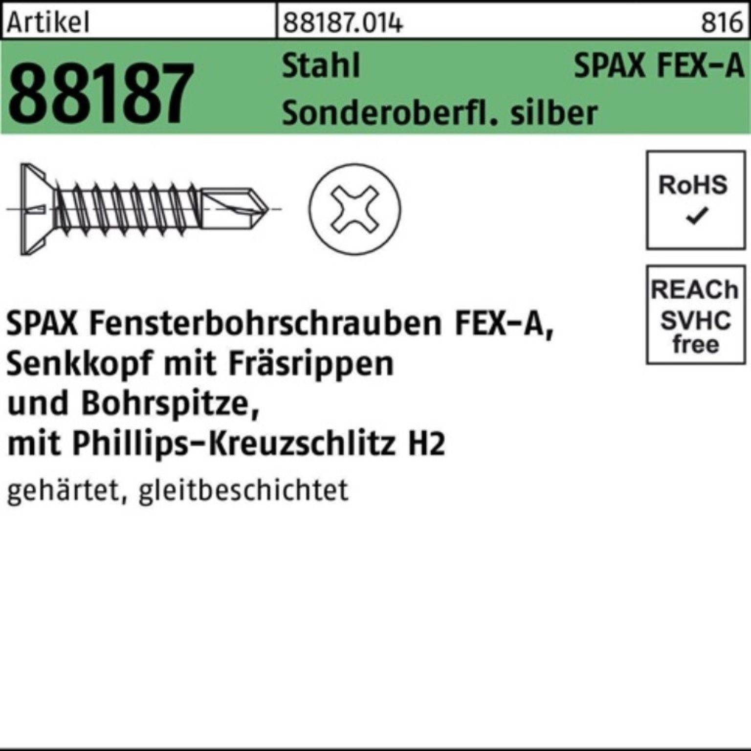 SPAX Bohrschraube 1000er Pack Fensterbohrschraube R 88187 Seko PH 3,9x19-H Sta silber 10