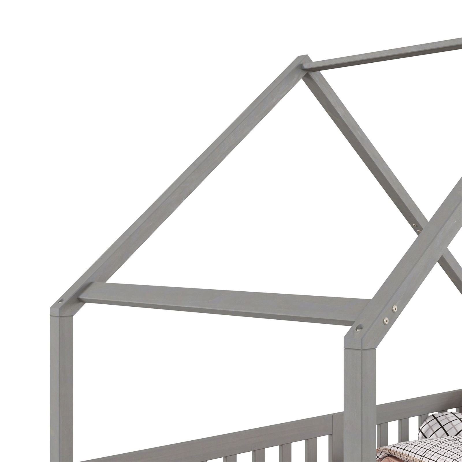 IDIMEX ma CORA, Hausbett Montessoribett 200 x 90 Kiefer mit Kinderbett grau Tipibett Rausfallschutz