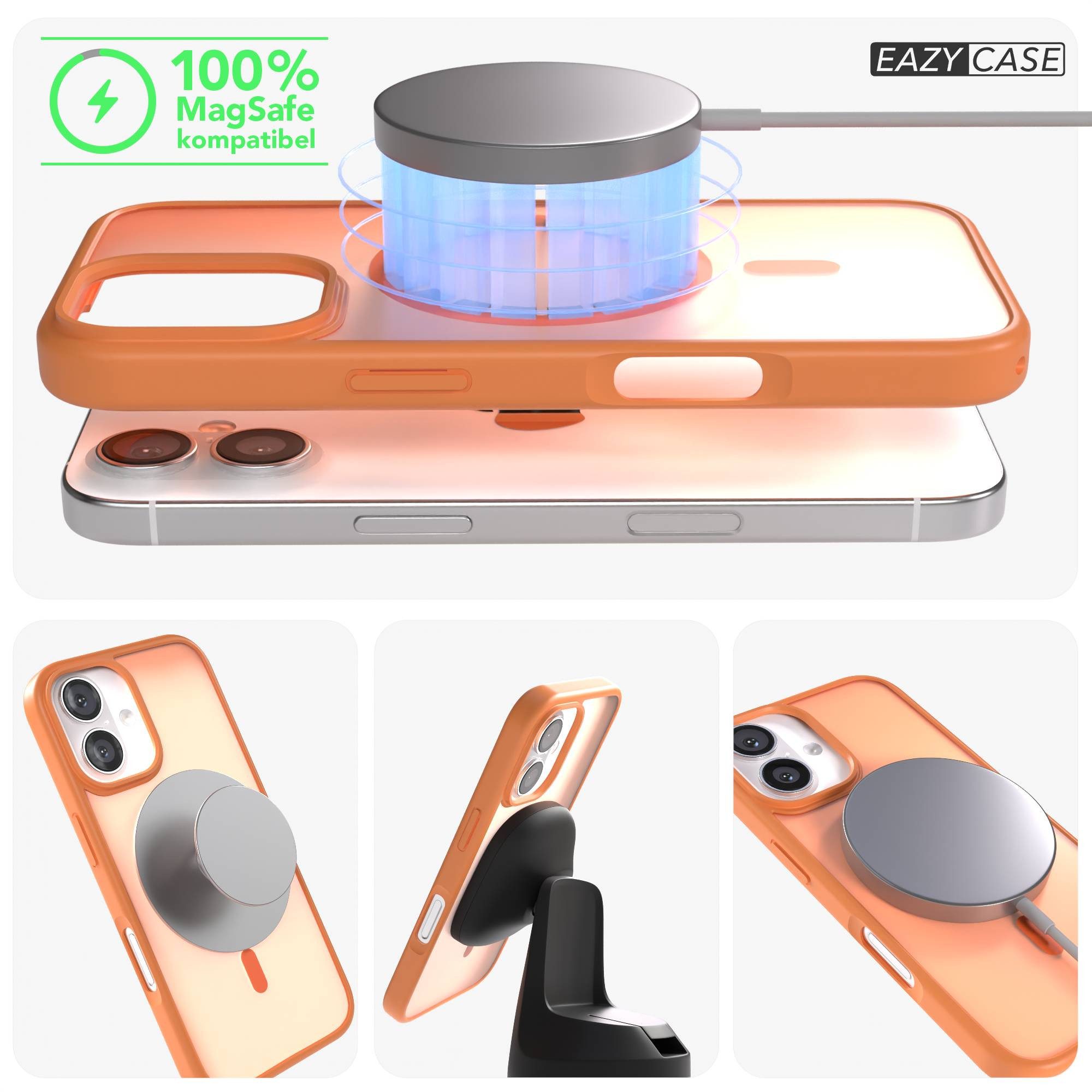 EAZY CASE Handyhülle Outdoor Case MagSafe für Apple iPhone 16 6,1 Zoll, Outdoor Case Handyhülle mit MagSafe Bumper leuchtend Orange