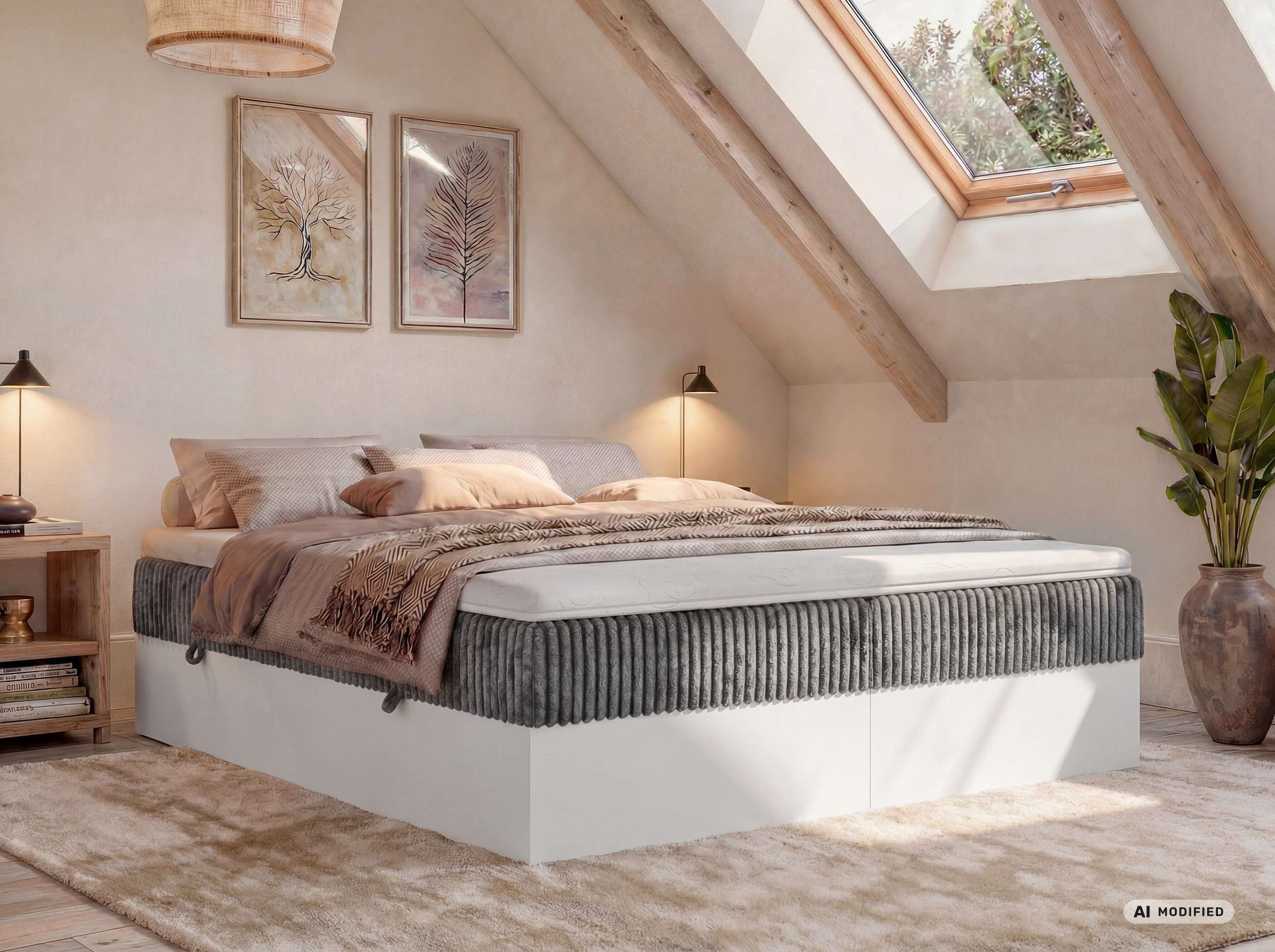 MKS MÖBEL Boxbett TRAVIT ZERO (Boxspringbett - Ser, Bett, Polsterbett mit integrierten Matratzen, 2 Bettkästen, H3/H4), Topper T25 oder Visco optional, ohne Kopfteil