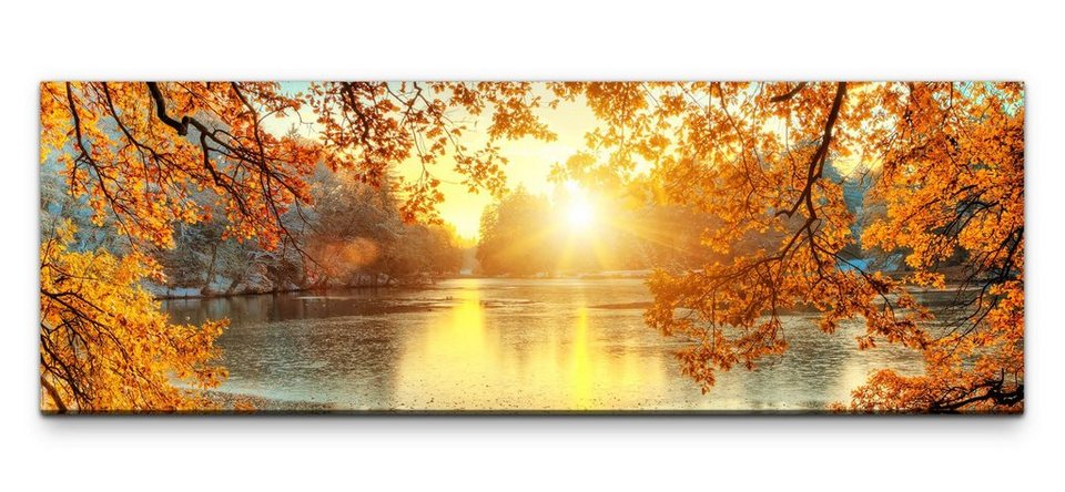 möbel-direkt.de Leinwandbild Bilder XXL See im Herbst Wandbild auf Leinwand