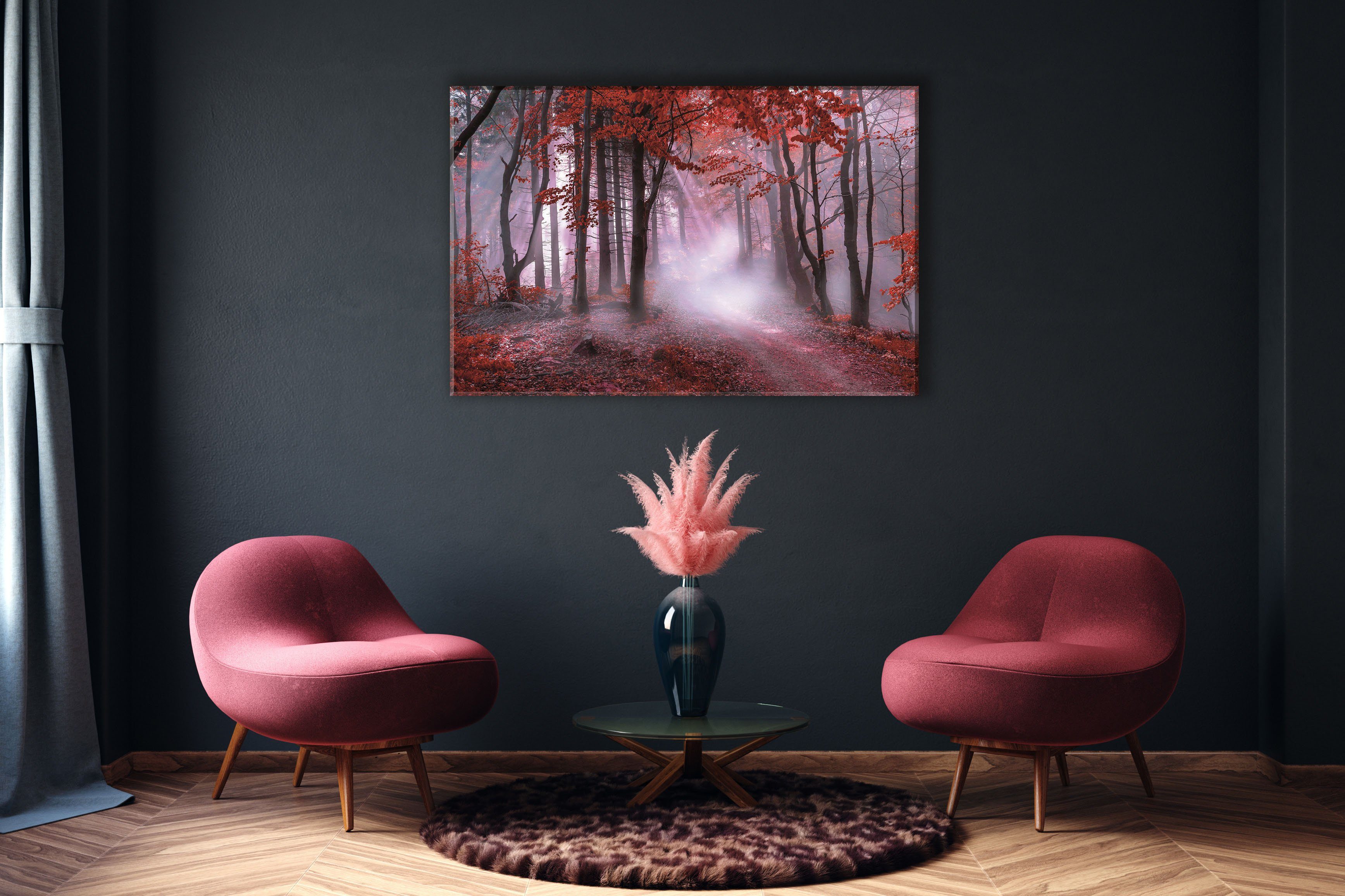 Bönninghoff Leinwandbild Wandbild NEBEL IM ROTEN WALD 78x118 cm – Leinwandbild Keilrahmen Deko, Natur, Wald, mystischer Wald (1 St), auf Keilrahmen gespannt – Bild 5 von 5