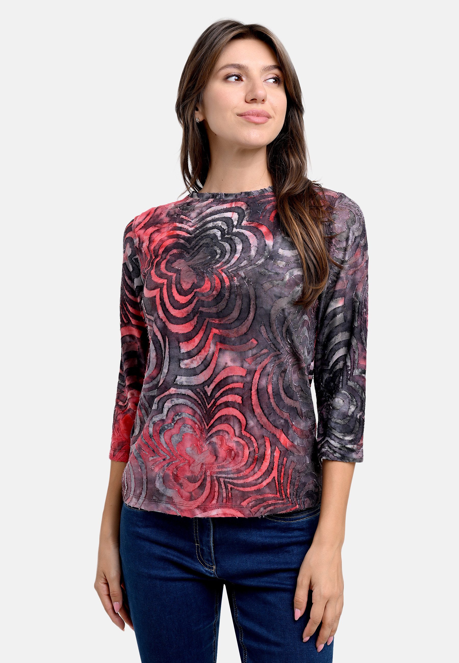 BICALLA T-Shirt Shirt mit Blütenmuster in Rot/Grau (1-tlg) günstig online kaufen