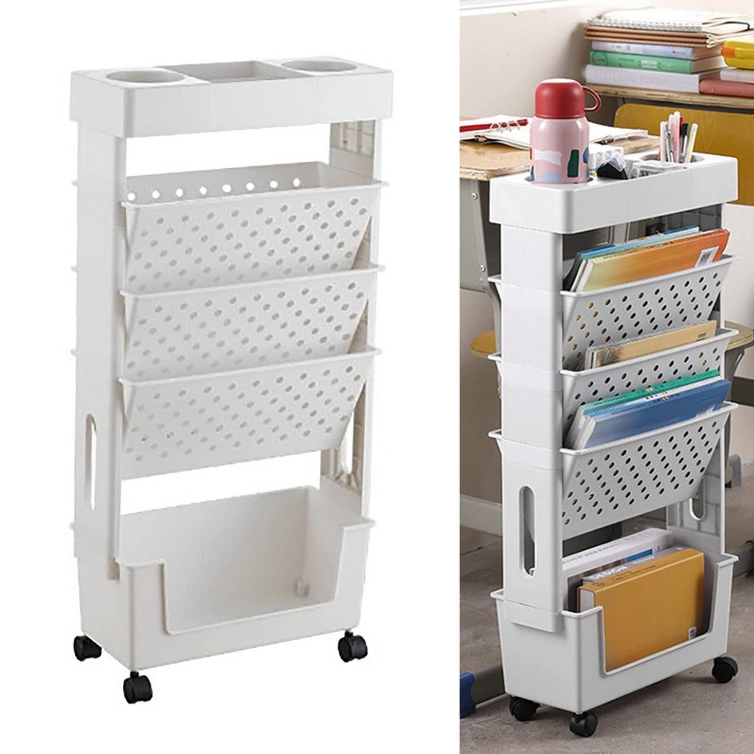 LuxusKollektion Bücherregal Bücherregal mobil 5 Etagen Kunststoff Weiss, 1-tlg.