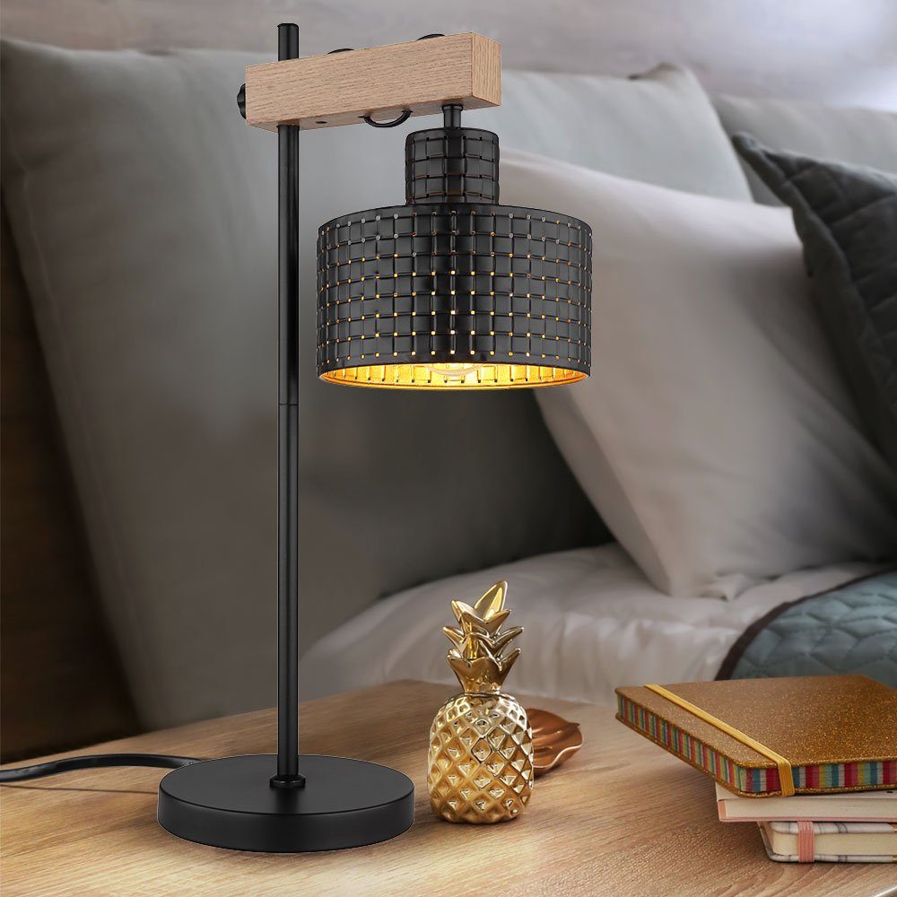 etc-shop LED Tischleuchte, Leuchtmittel nicht inklusive, Tischlampe Leuchte Nachttischlampe Holzoptik schwarz gold
