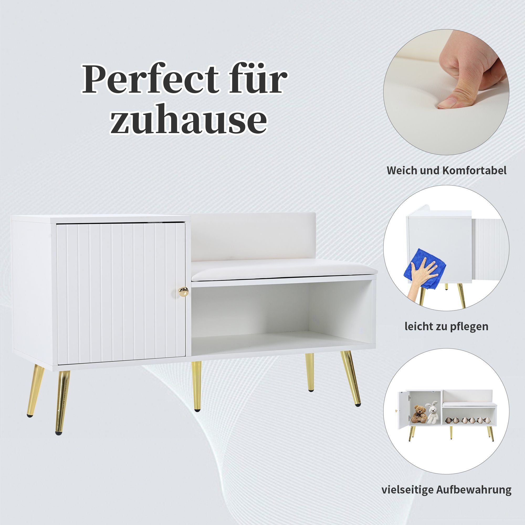 Merax Schuhbank gepolstert mit Kommode, Schuhtruhe mit Schrank, Schuhschrank, Schuhregal