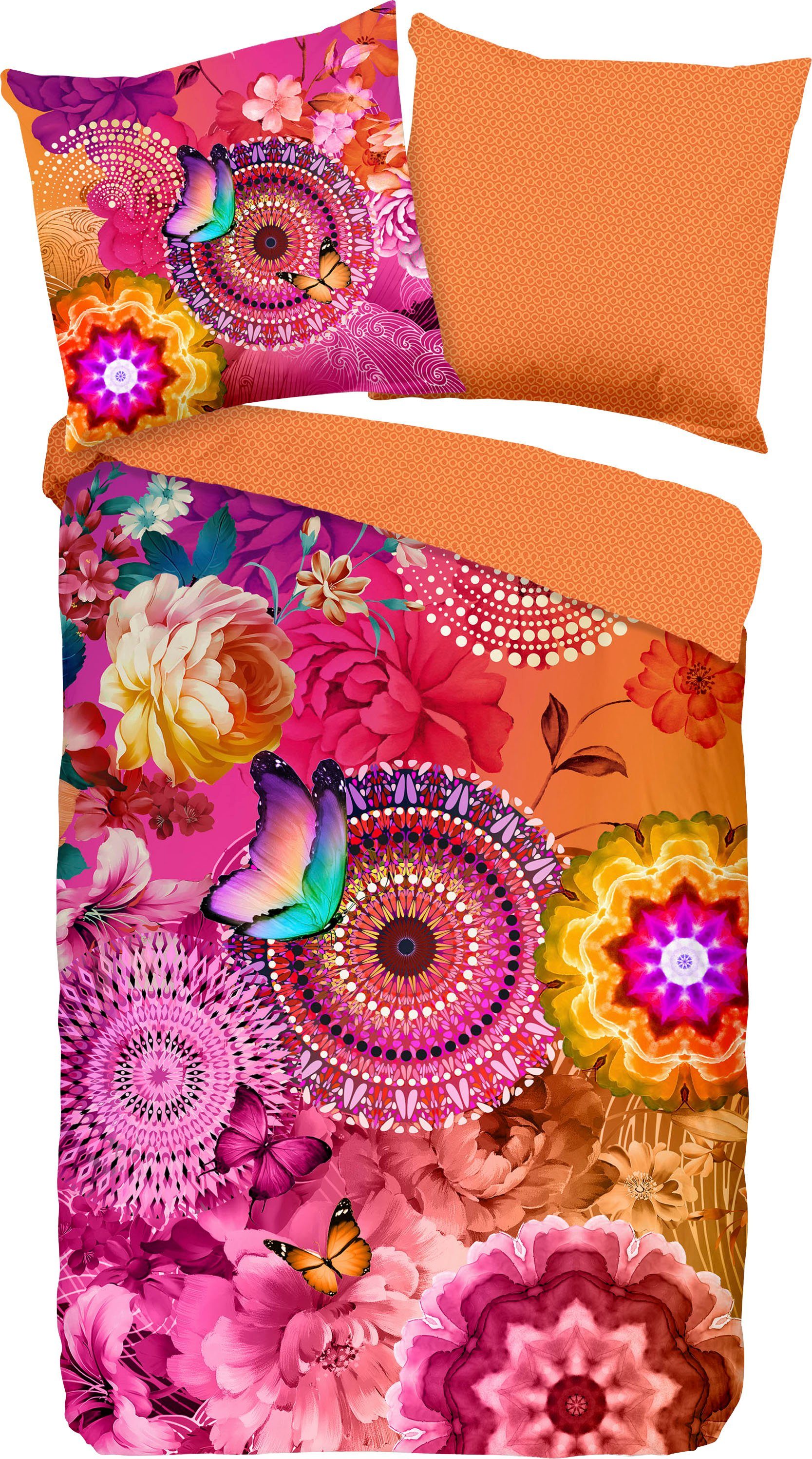 hip Wendebettwäsche Ziva, Satin, 2 teilig, Mako-Satin, 135x200, Reißverschluss, Wendeoptik, Mandala, Bunt
