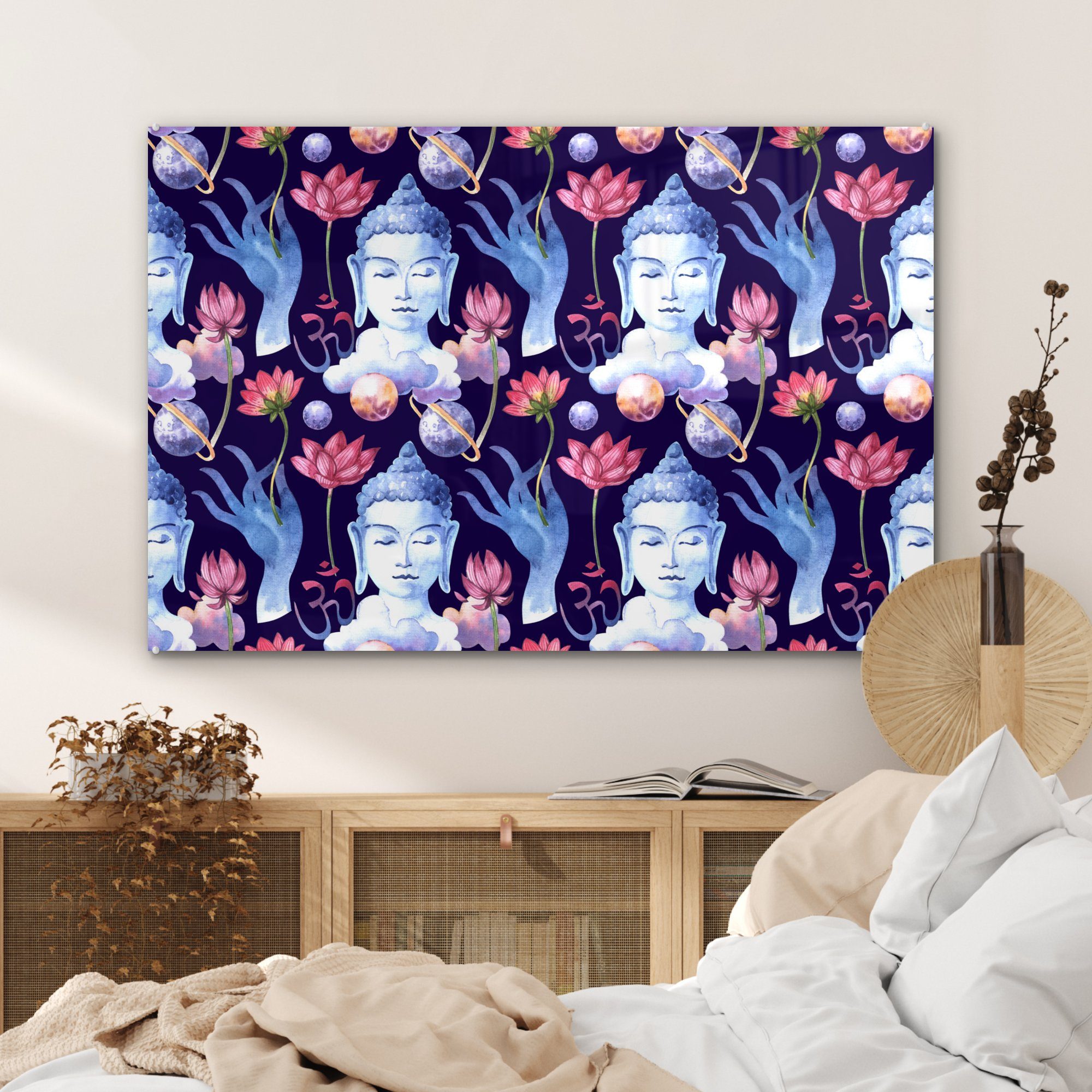 Schlafzimmer St), Acrylglasbild & - Buddha MuchoWow Blau, Wohnzimmer Kopf Acrylglasbilder - (1