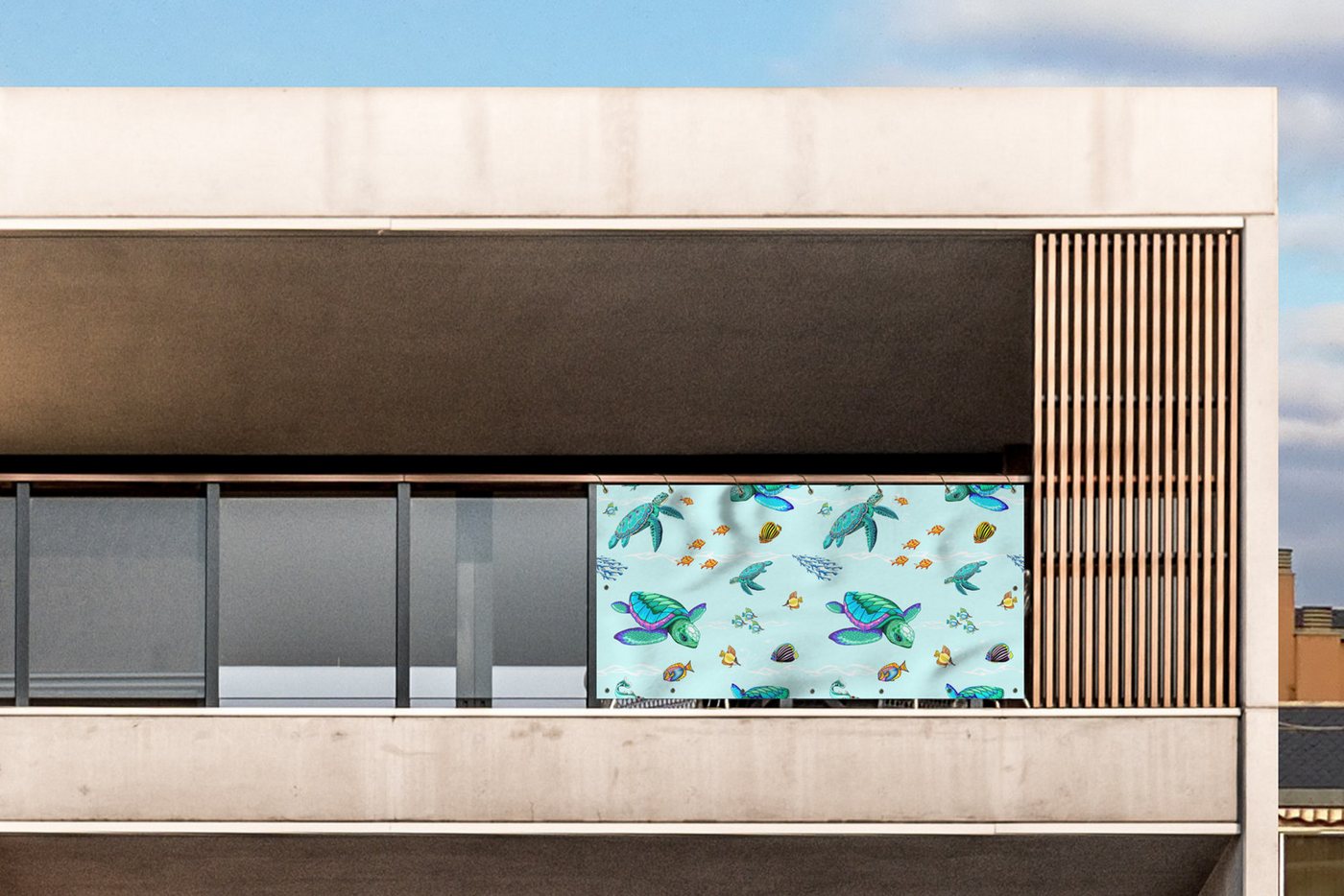 Thumbnail - MuchoWow Balkonsichtschutz Schildkröte - Fisch - Meer - Blau (1-St) Balkon Sichtschutz 90x200, Windschutz für Zaun PVC, ...