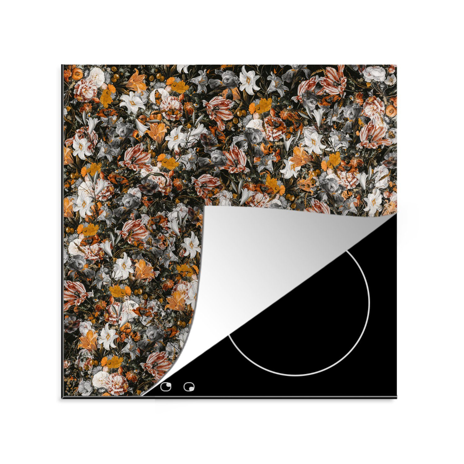 MuchoWow Herdblende-/Abdeckplatte Blumen - Collage - Kunst, Vinyl, (1 tlg), 78x78 cm, Ceranfeldabdeckung, Arbeitsplatte für küche | Herdabdeckplatten