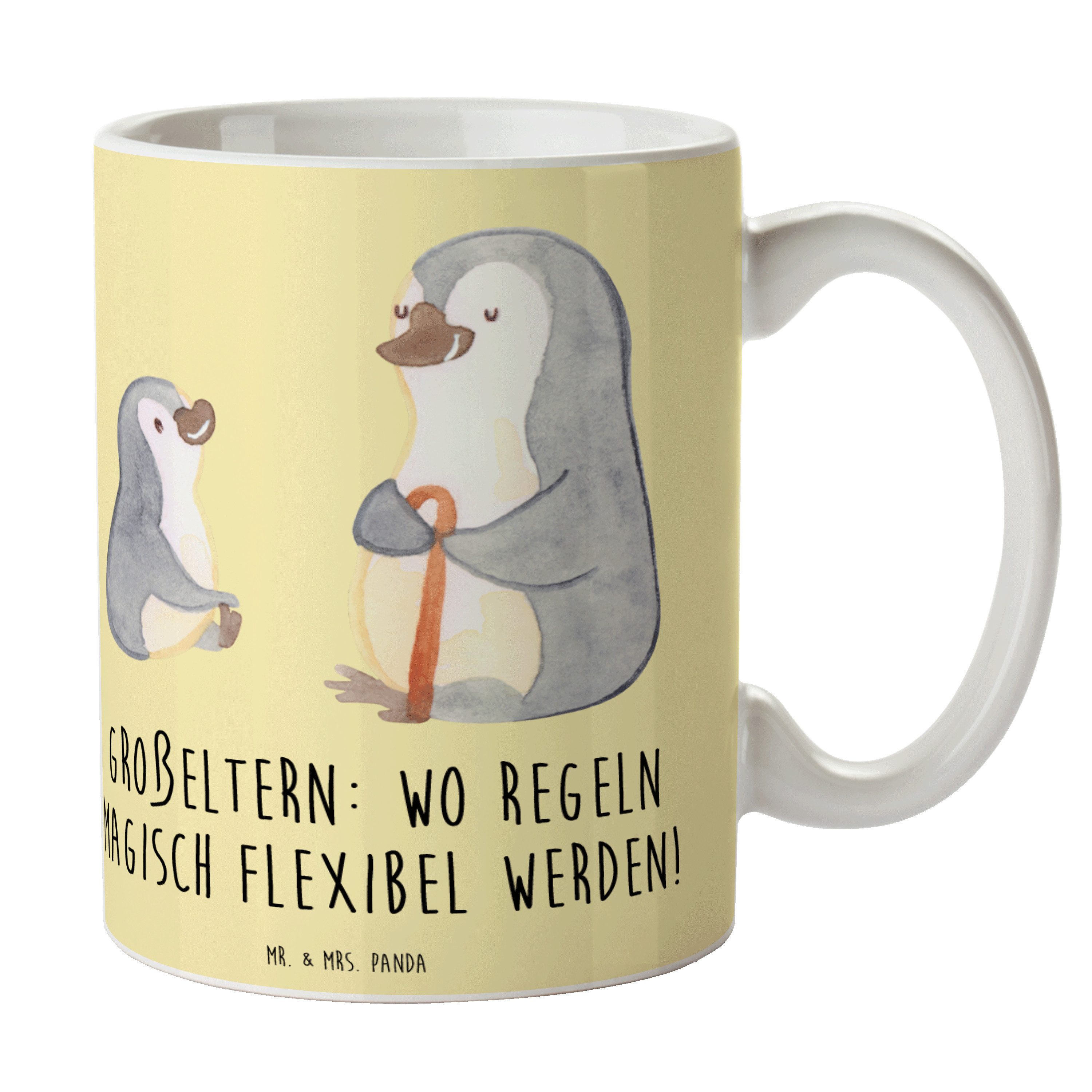 Mr. & Mrs. Panda Tasse Großeltern Magie, Kaffeetasse, Gelb Pastell, Weihnachten, Geschenk, E, Keramik, Dekotasse Frühstücksbecher statement tasse