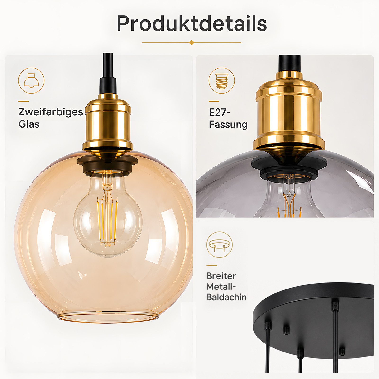 Nettlife Pendelleuchte Esstisch Treppenhaus Glas kugel Hängelampe 5/7flammig 160/190cm, ohne Leuchtmittel, Buntglas Hängeleuchte für Villa Wohnzimmer Flur Galer – Bild 4 von 5