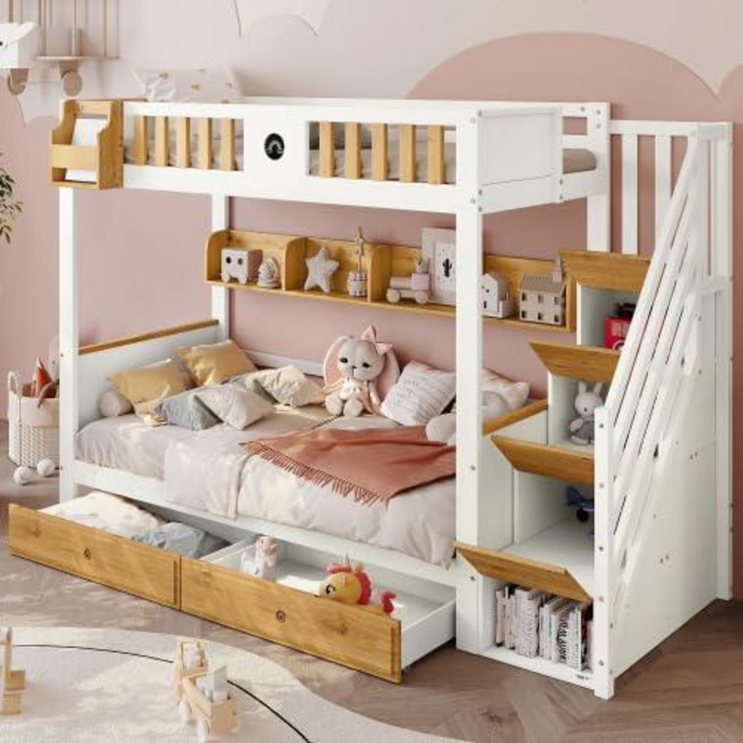 LuxusKollektion Etagenbett Etagenbett 90x200 mit Treppe & Schubladen (1-St)